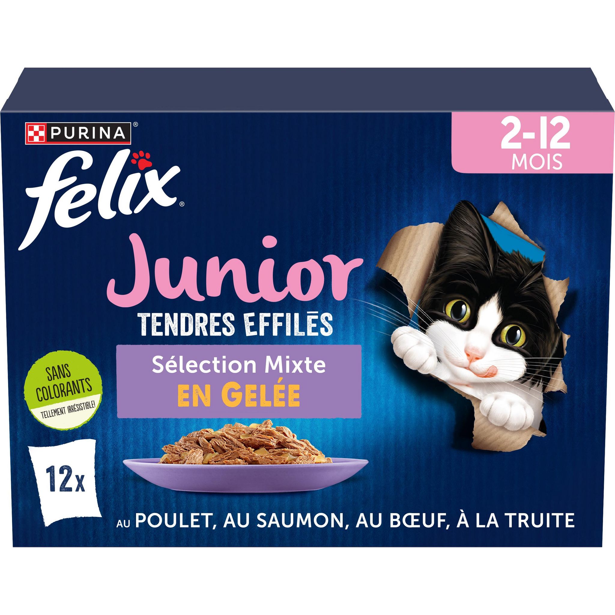 Voir la diapositive 2 : FELIX Junior Sachets repas tendres effilés sélection mixte en gelée pour chaton 12 sachets 12x85g