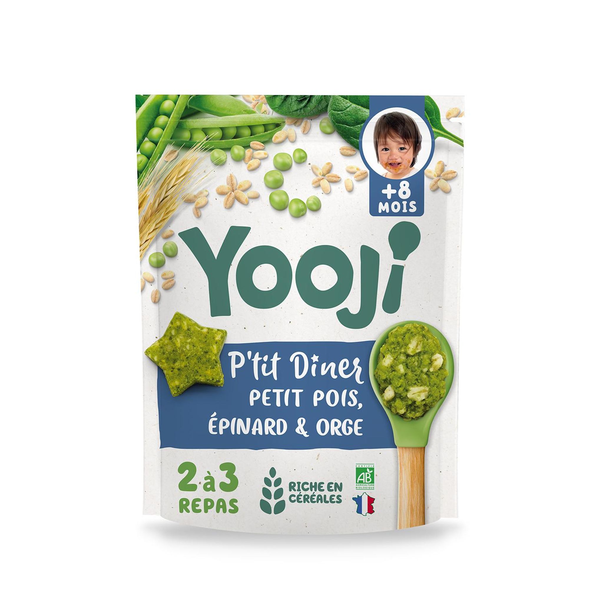 Voir la diapositive 2 : YOOJI Portions de P'tit diner Petit pois épinards et orge Bio et surgelées dès 8 mois 300g