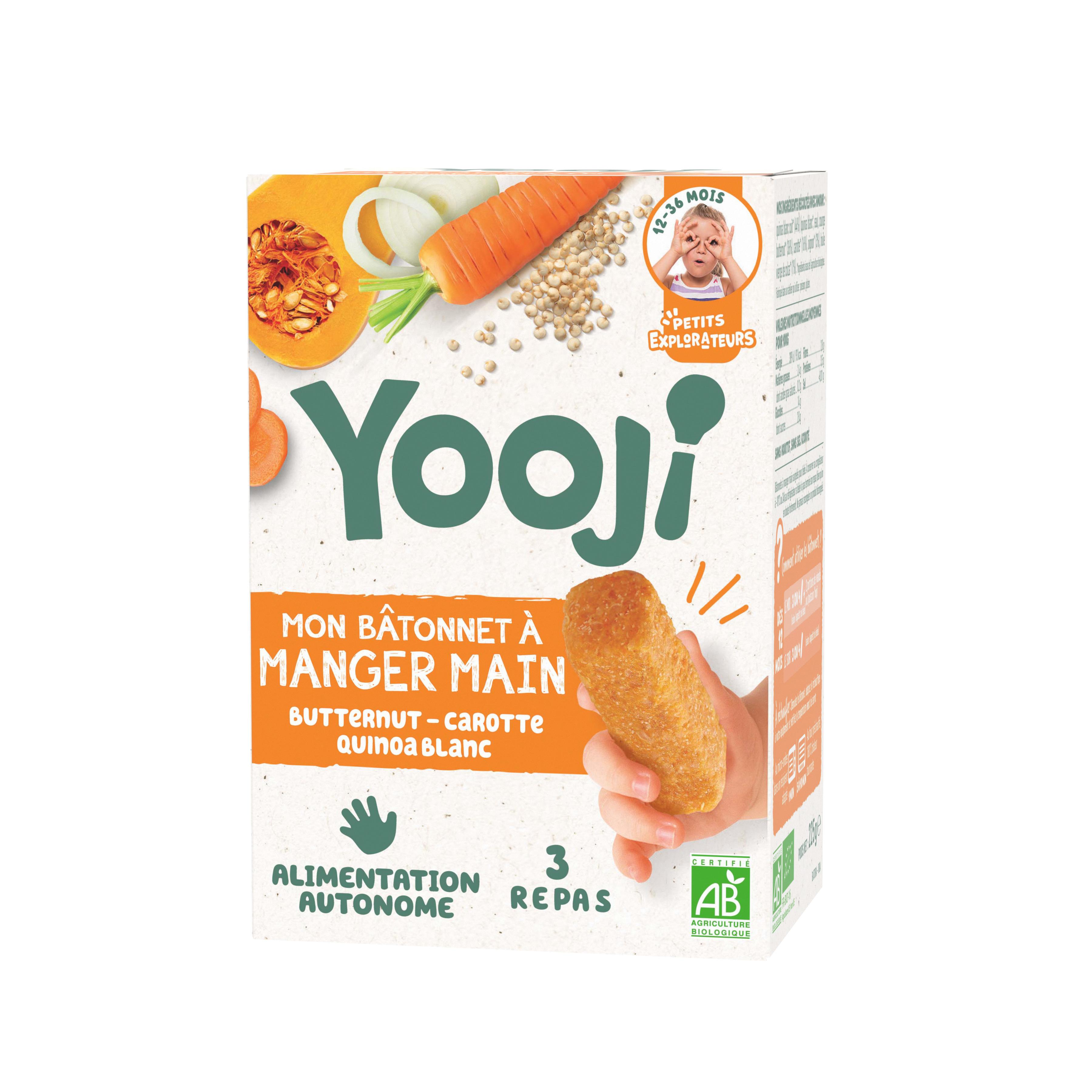 Voir la diapositive 2 : YOOJI Bâtonnets à manger main butternut et quinoa bio surgelé dès 12 mois 220g