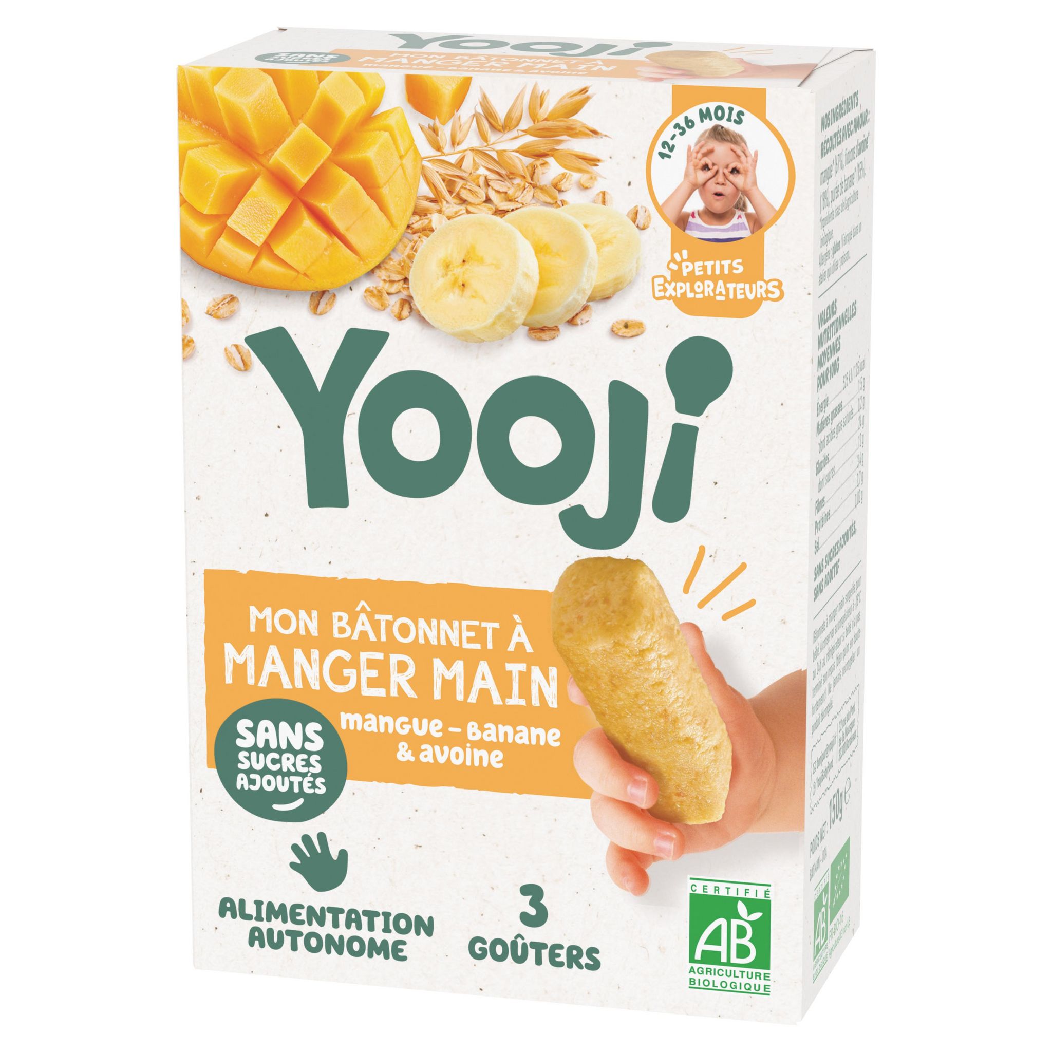 YOOJI Bâtonnets à manger-main mangue, banane et avoine bio dès 12 mois 115g