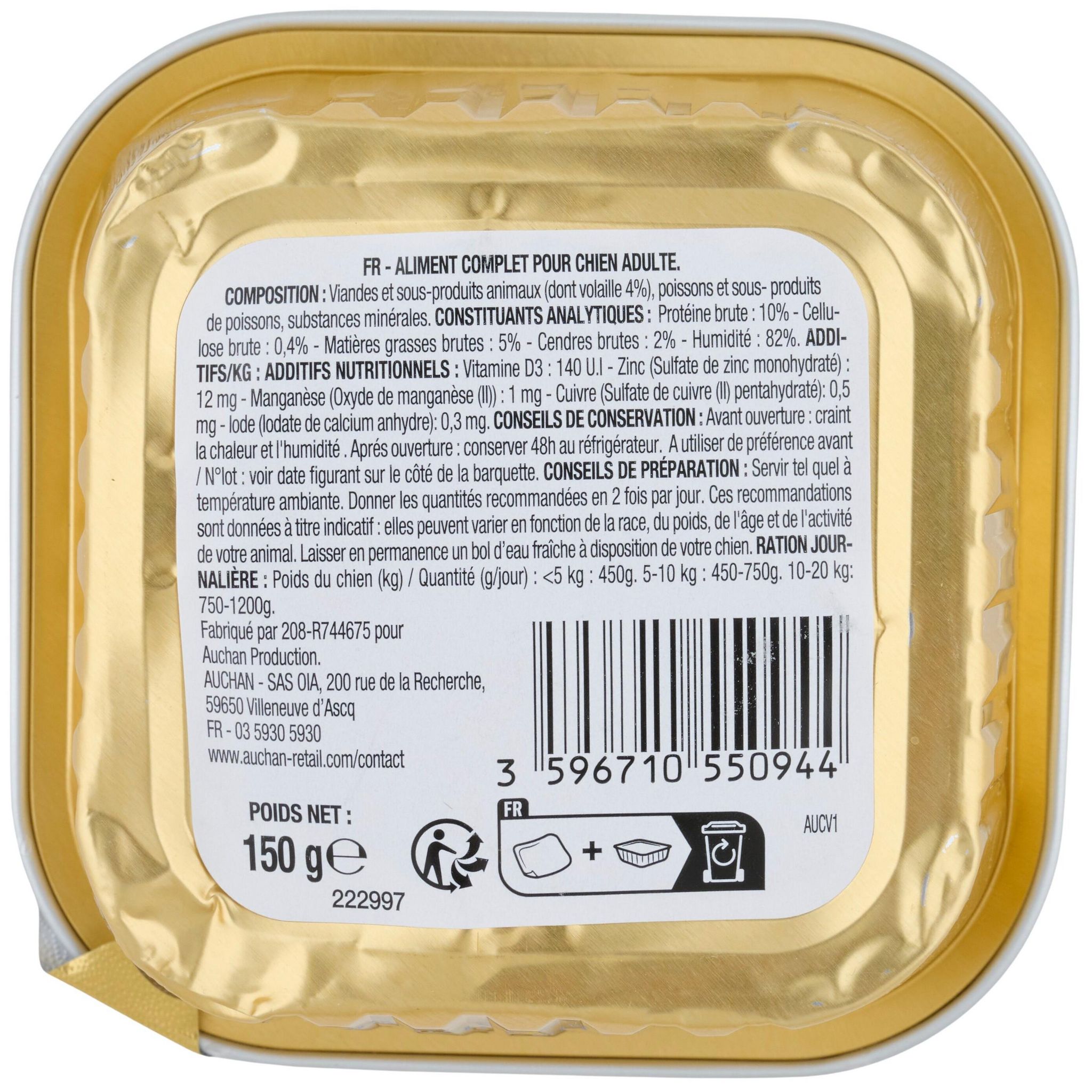 Voir la diapositive 2 : POUCE Barquette volaille pour chien 1pièce