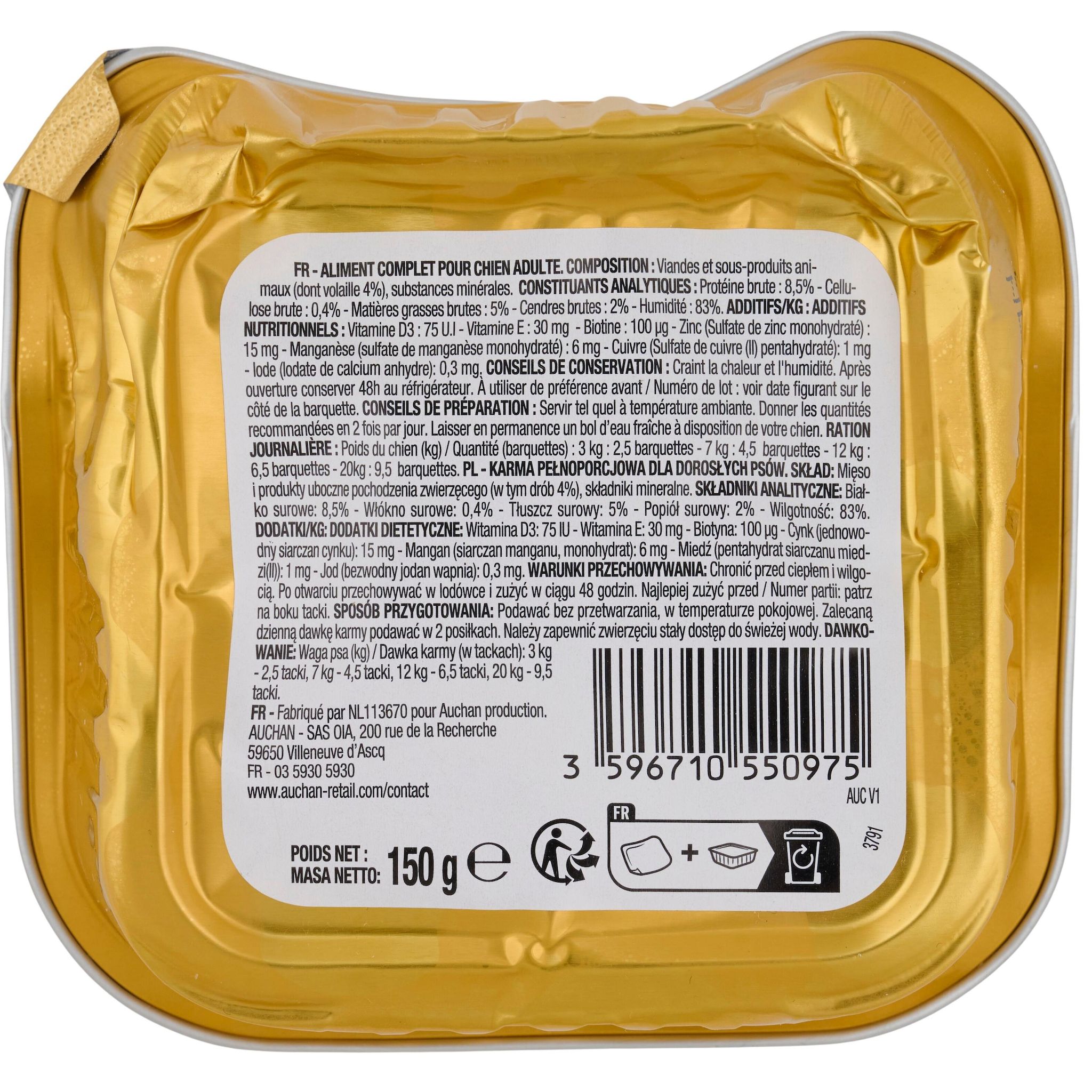 Voir la diapositive 3 : POUCE Barquette volaille pour chien 1pièce