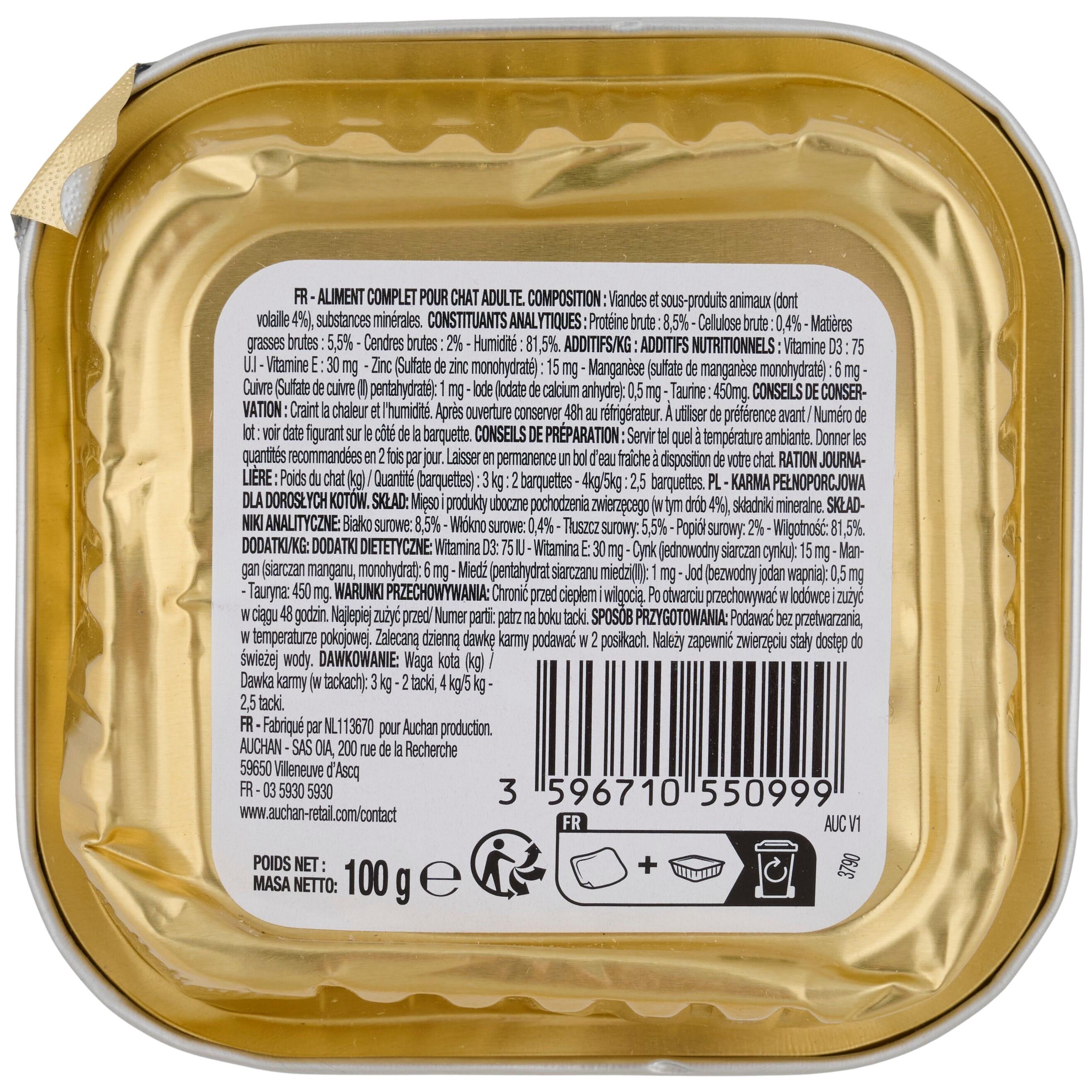 Voir la diapositive 3 : POUCE Barquette terrine à la volaille pour chat 1 pièce