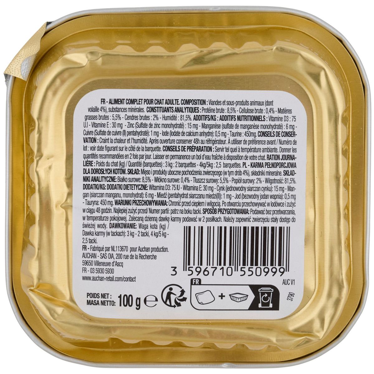 POUCE Barquette terrine à la volaille pour chat 1 pièce