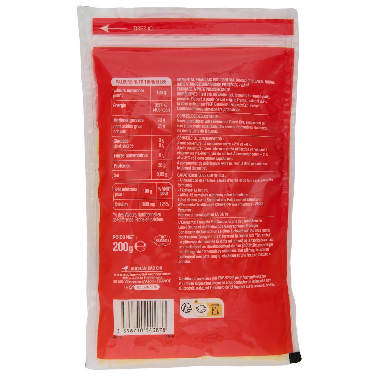 AUCHAN Emmental grand cru rapé 200g