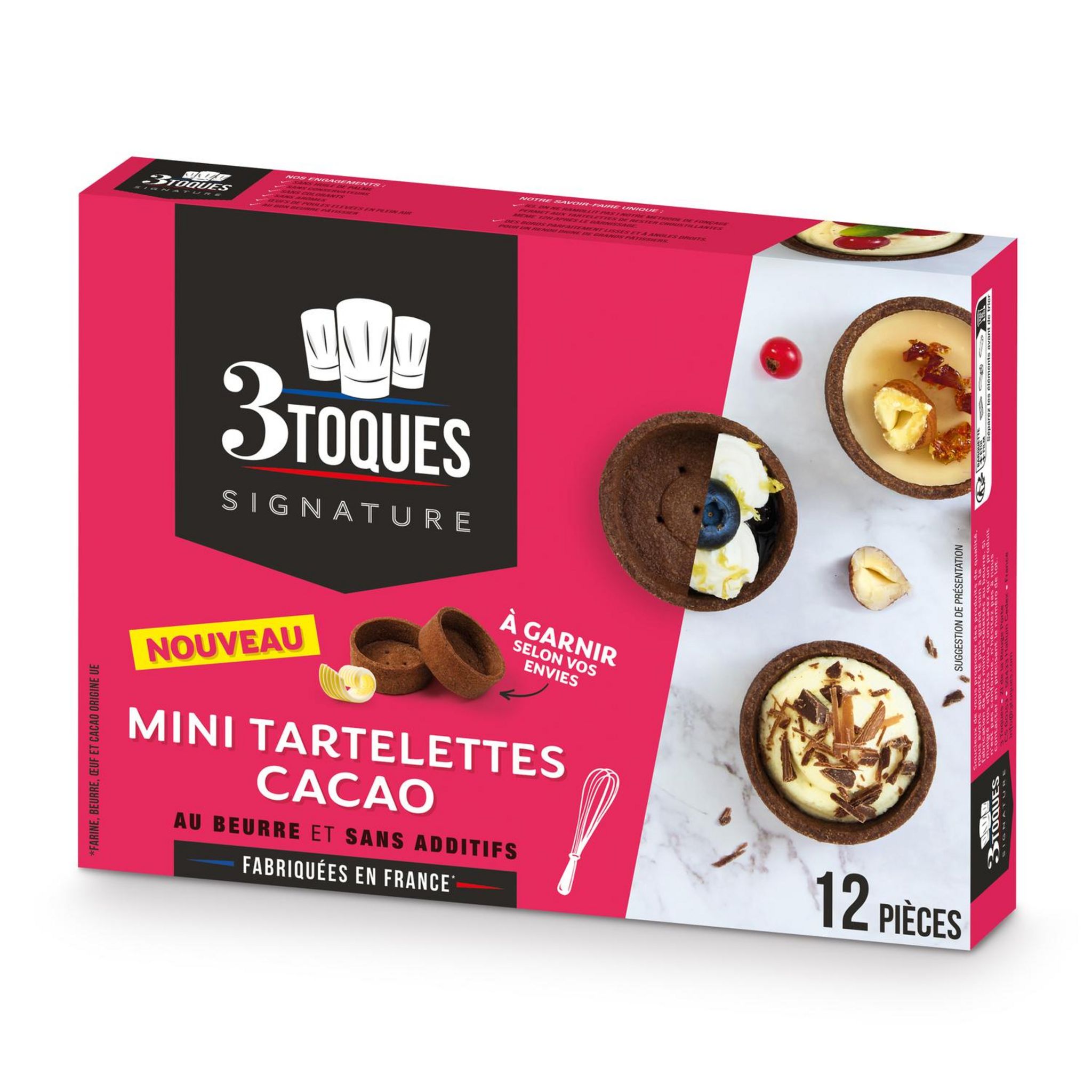 3 TOQUES Mini tartelettes au cacao à garnir 12 pièces 78g