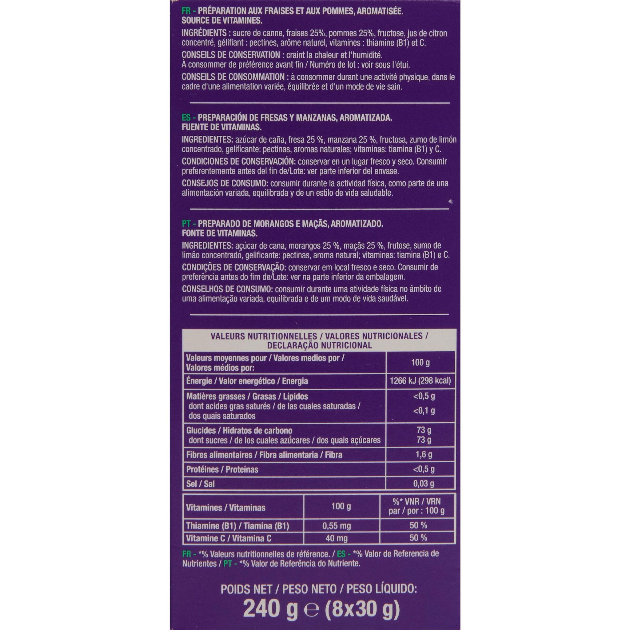 Voir la diapositive 2 : AUCHAN EAT'N MOVE Gel énergisant saveur fraise pomme 8x30g