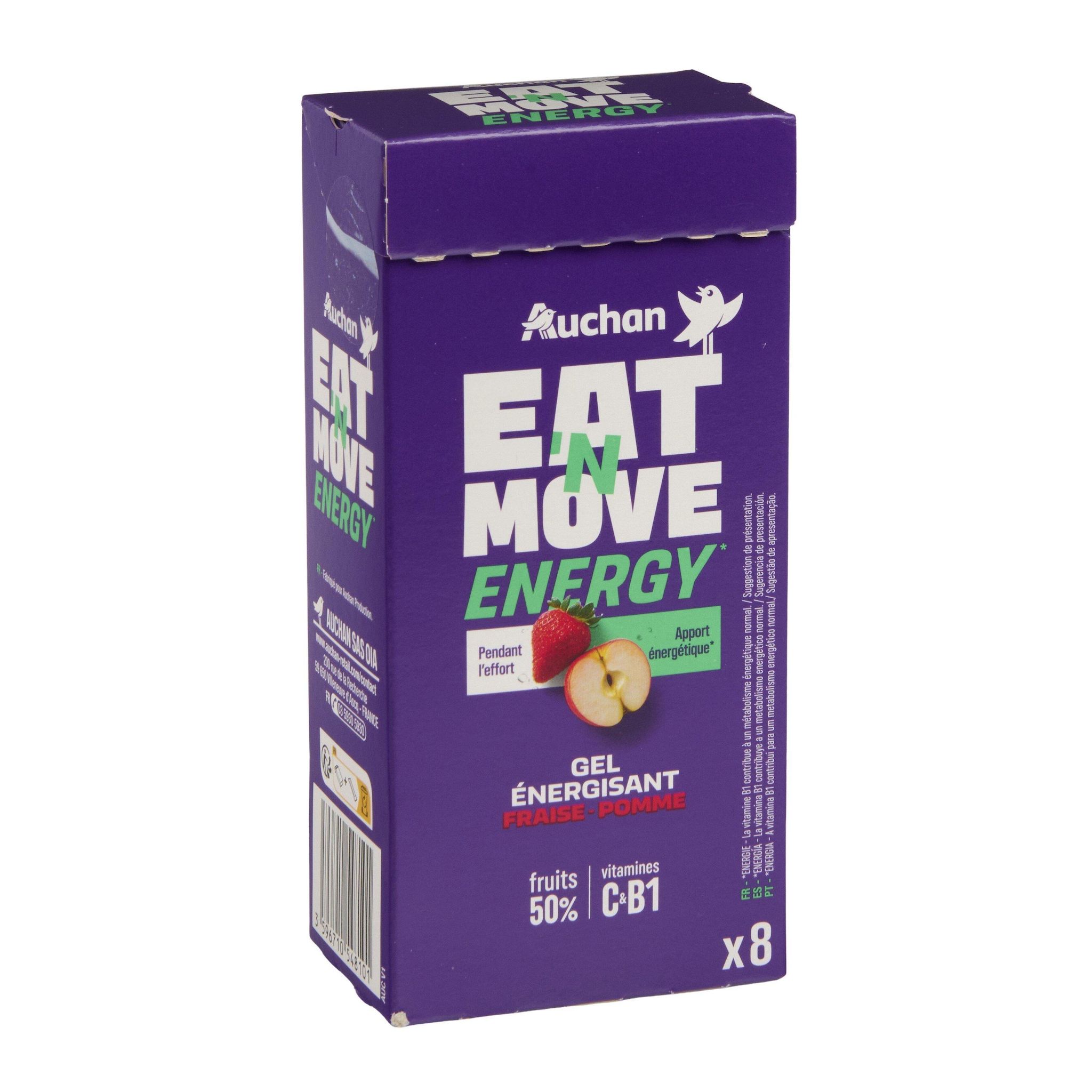 Voir la diapositive 3 : AUCHAN EAT'N MOVE Gel énergisant saveur fraise pomme 8x30g