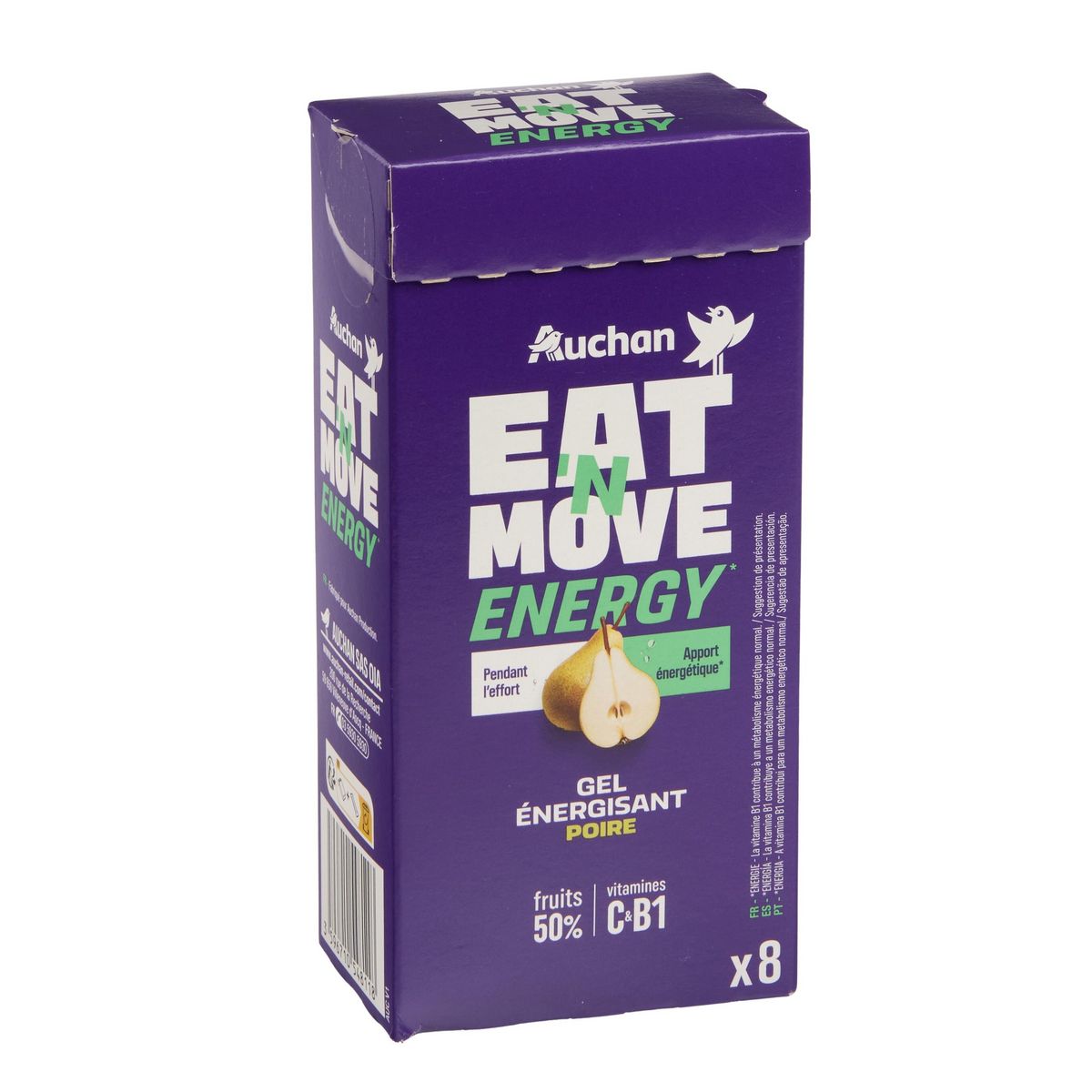 AUCHAN EAT'N MOVE Gel énergisant saveur poire 8x30g