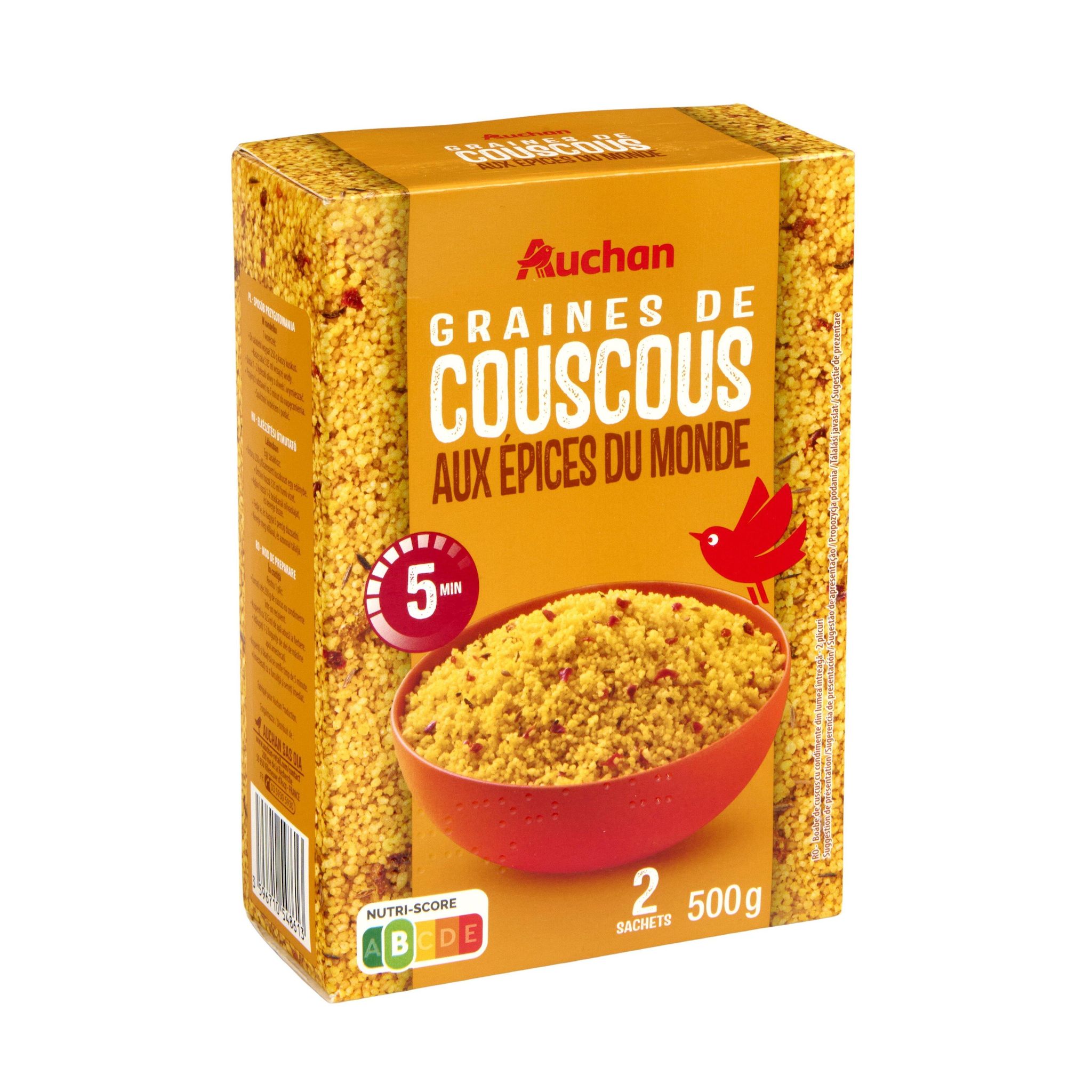 Voir la diapositive 3 : AUCHAN Couscous parfumé aux épices du monde prêt en 5min 2x250g