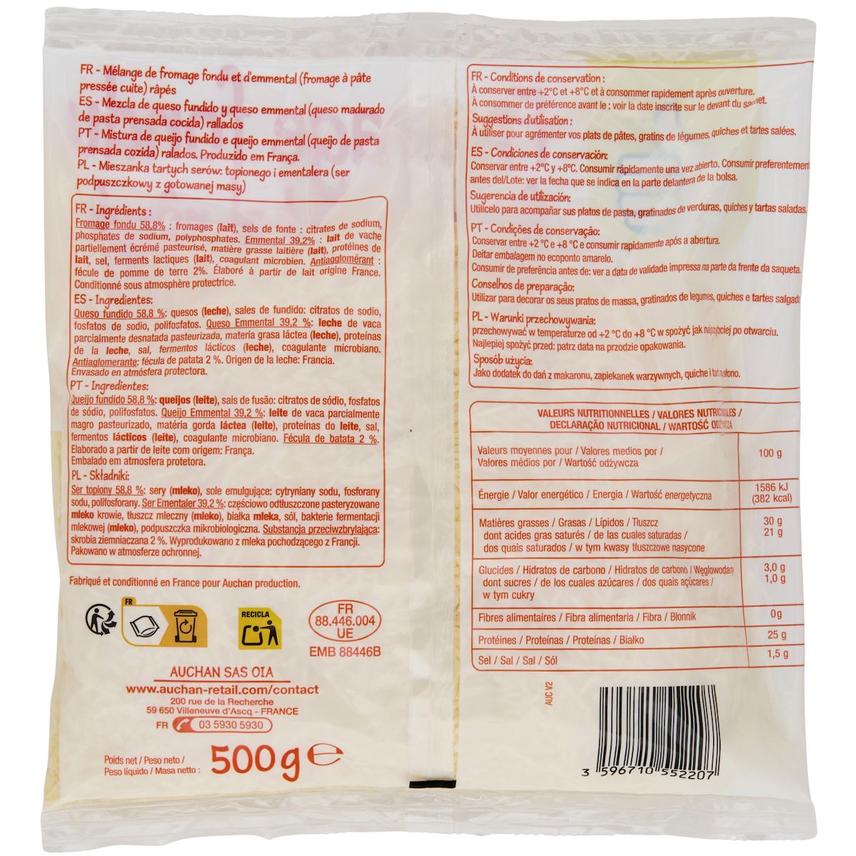POUCE Fromage Fondu Emmental Rapé 500g
