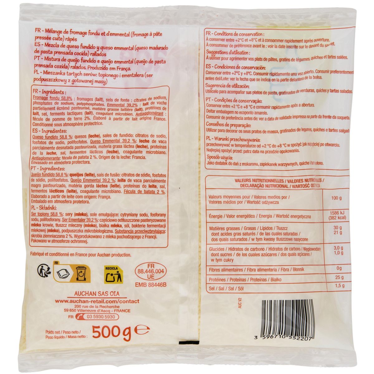 POUCE Fromage Fondu Emmental Rapé 500g