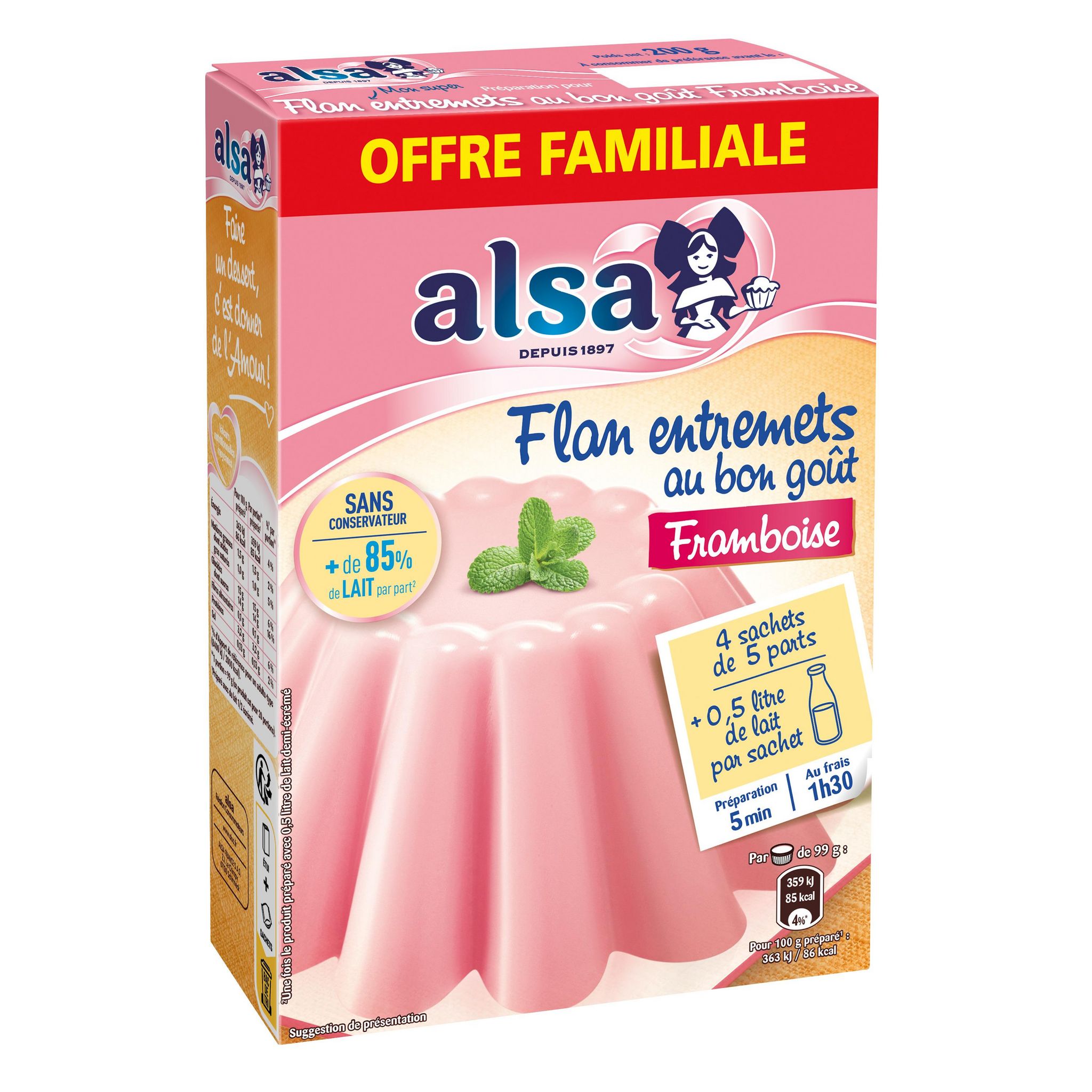 ALSA Préparation pour flan entremets au bon goût de framboise 4 sachets ...