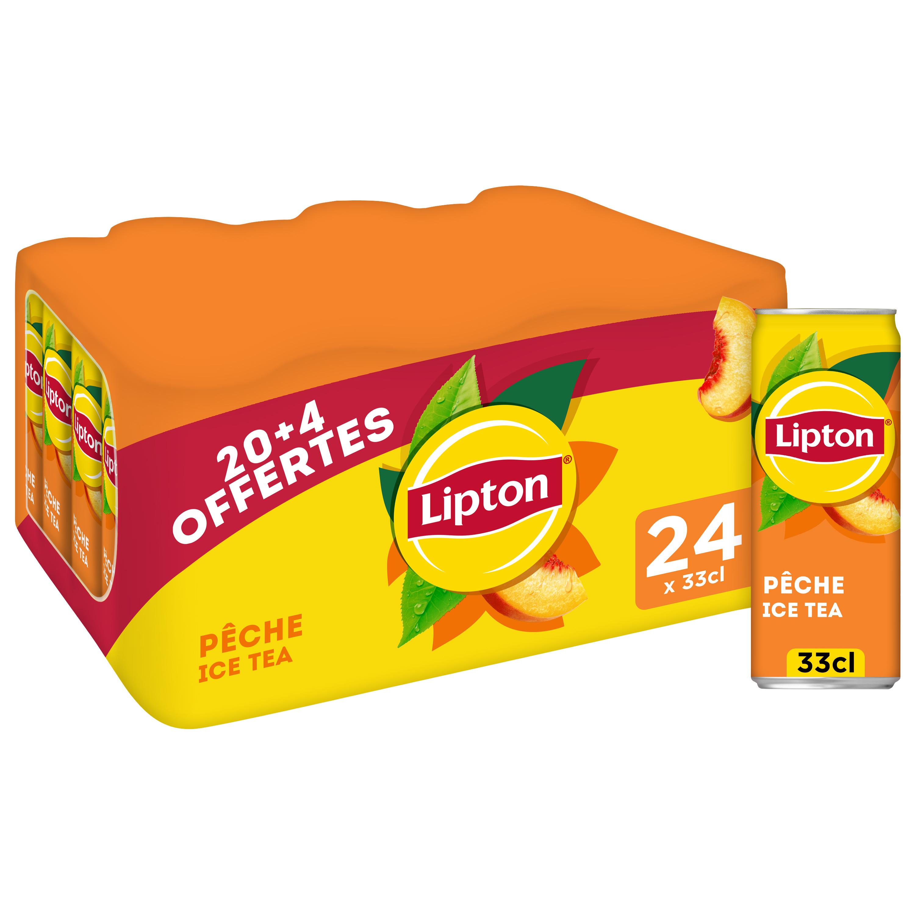 LIPTON Thé glacé saveur pêche boîtes 20+4 offertes 24x33cl