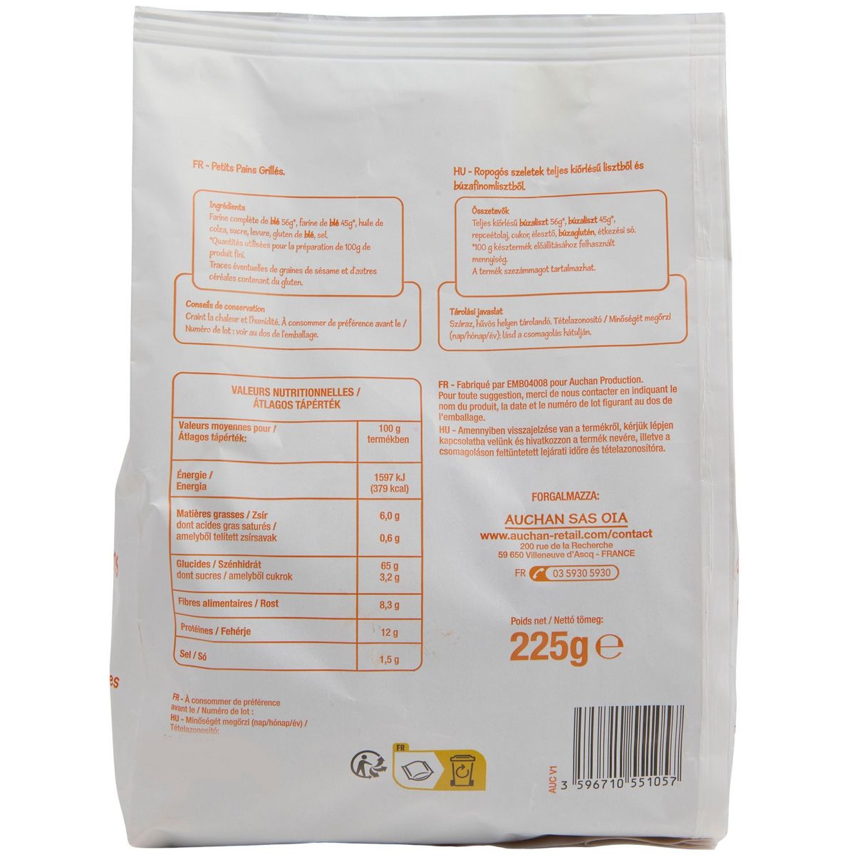 POUCE Petits pains grillés au blé complet 18 pièces 225g