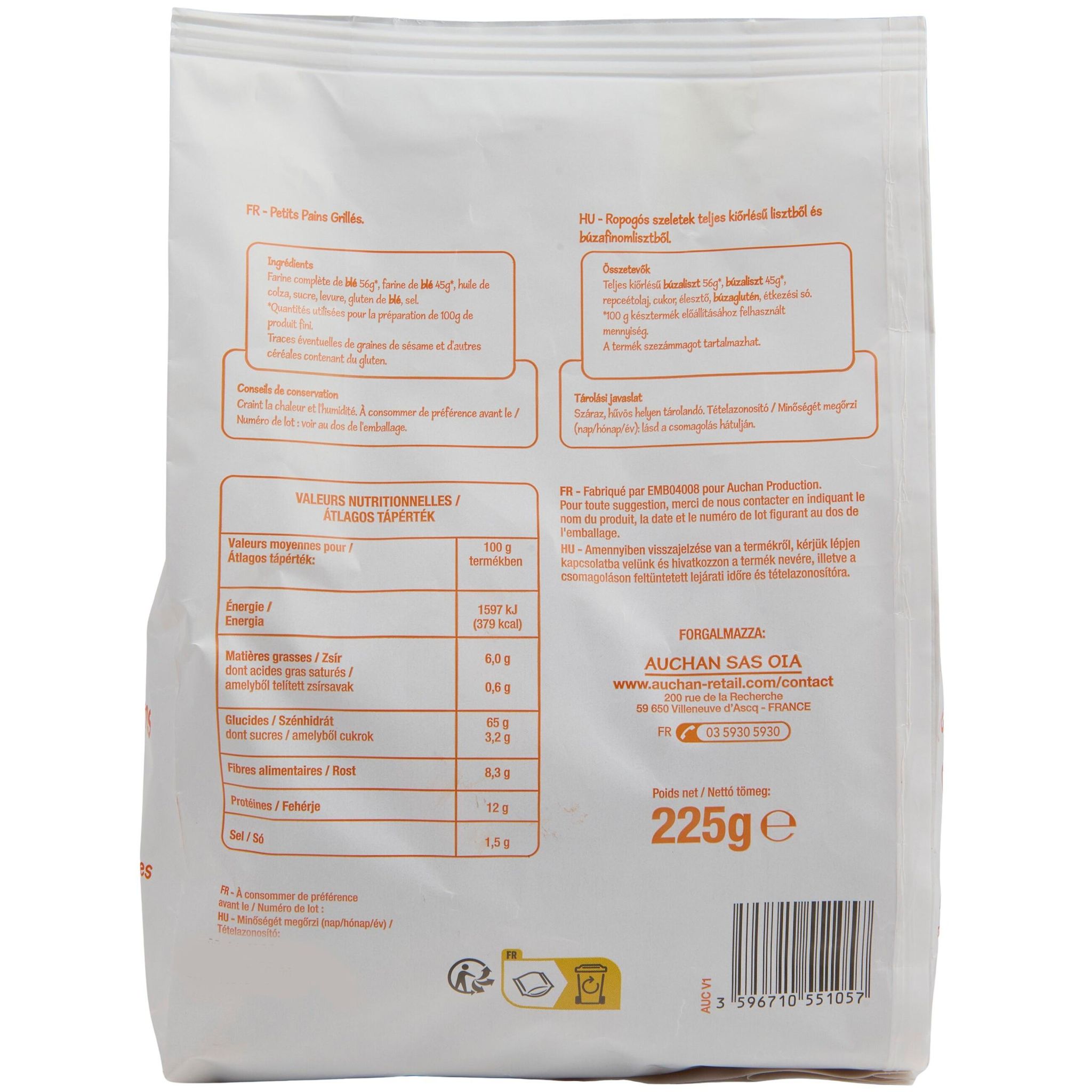 Voir la diapositive 3 : POUCE Petits pains grillés au blé complet 18 pièces 225g