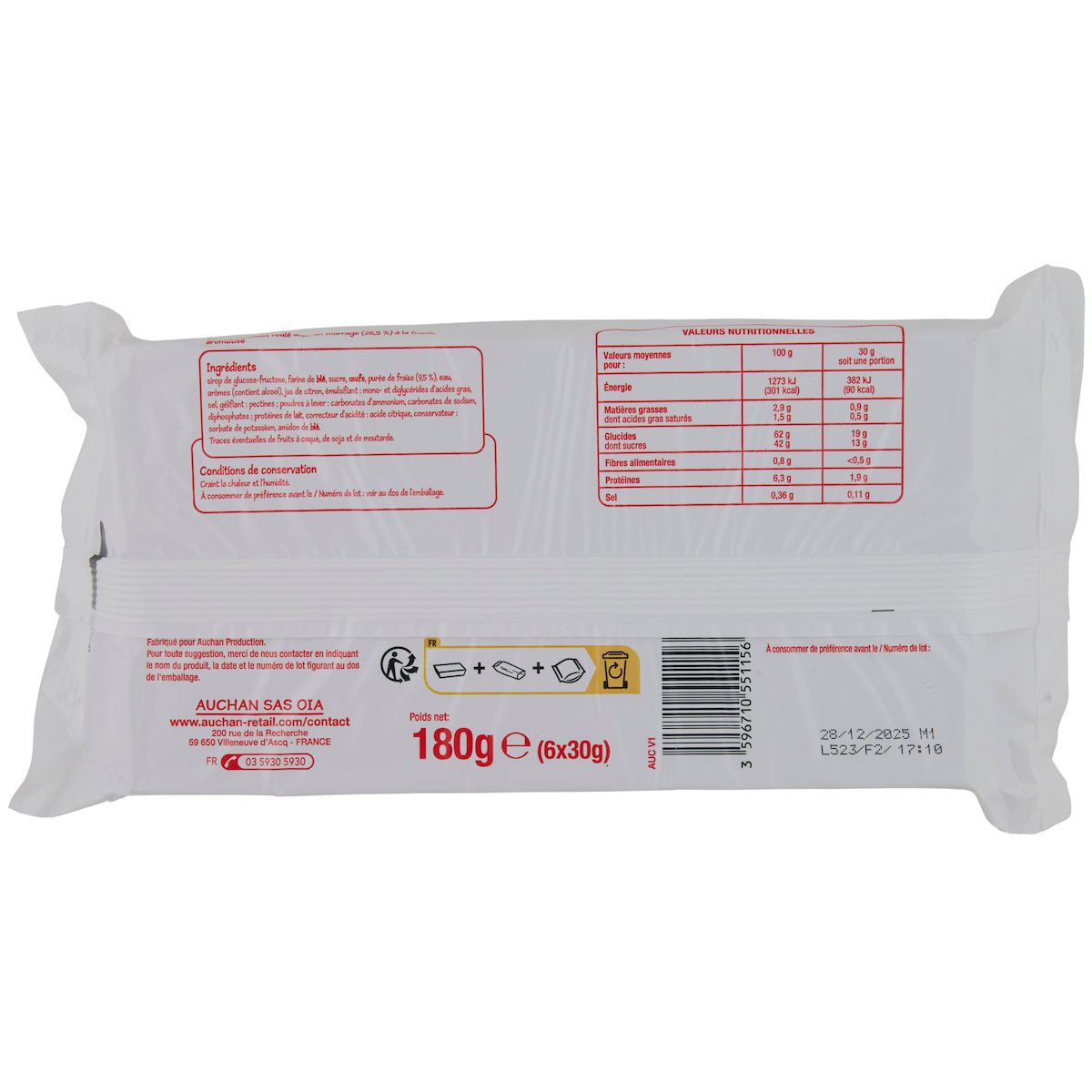 POUCE Mini roulés à la fraise 6 roulés 180g