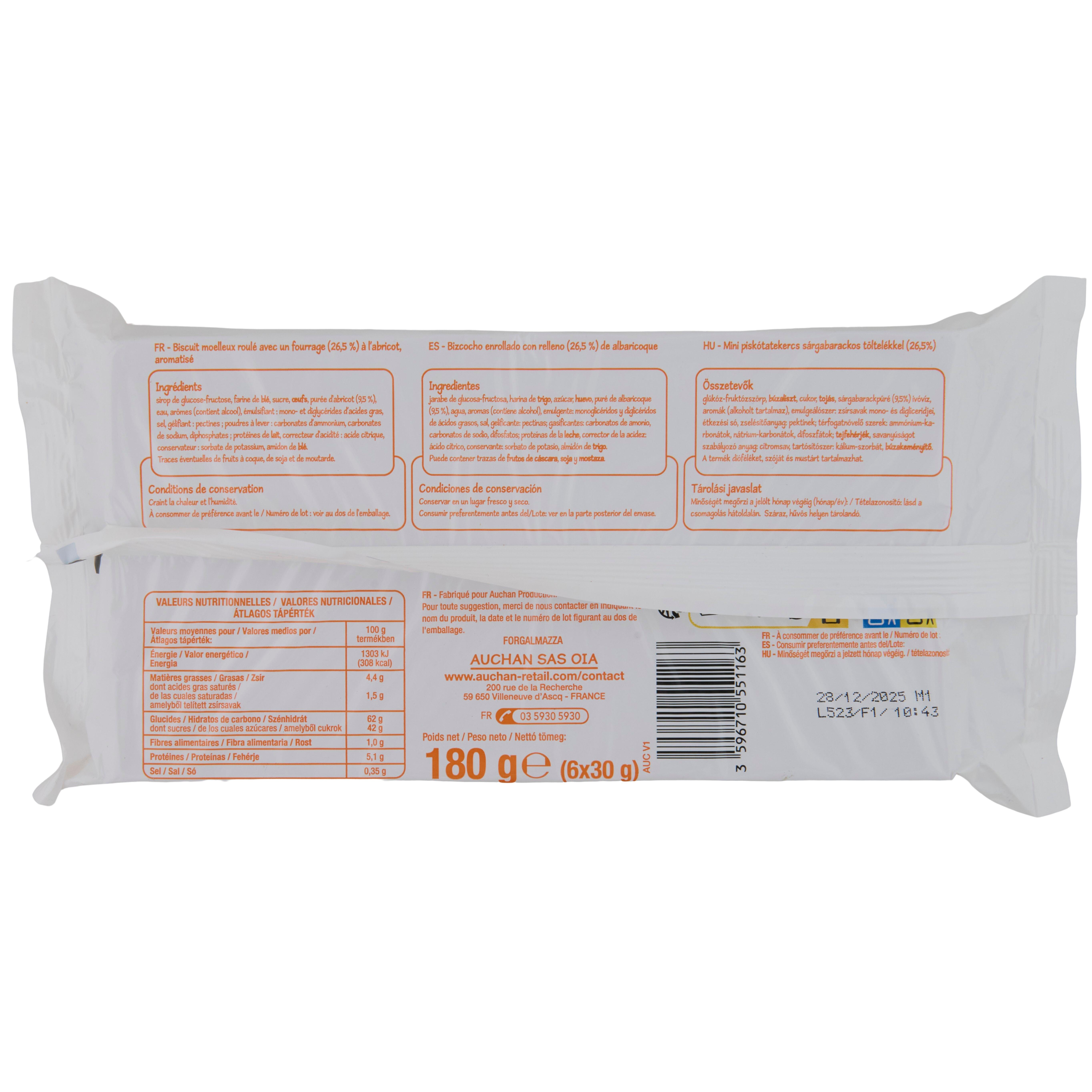 Voir la diapositive 2 : POUCE Mini roulés à l'abricot 6 roulés 180g