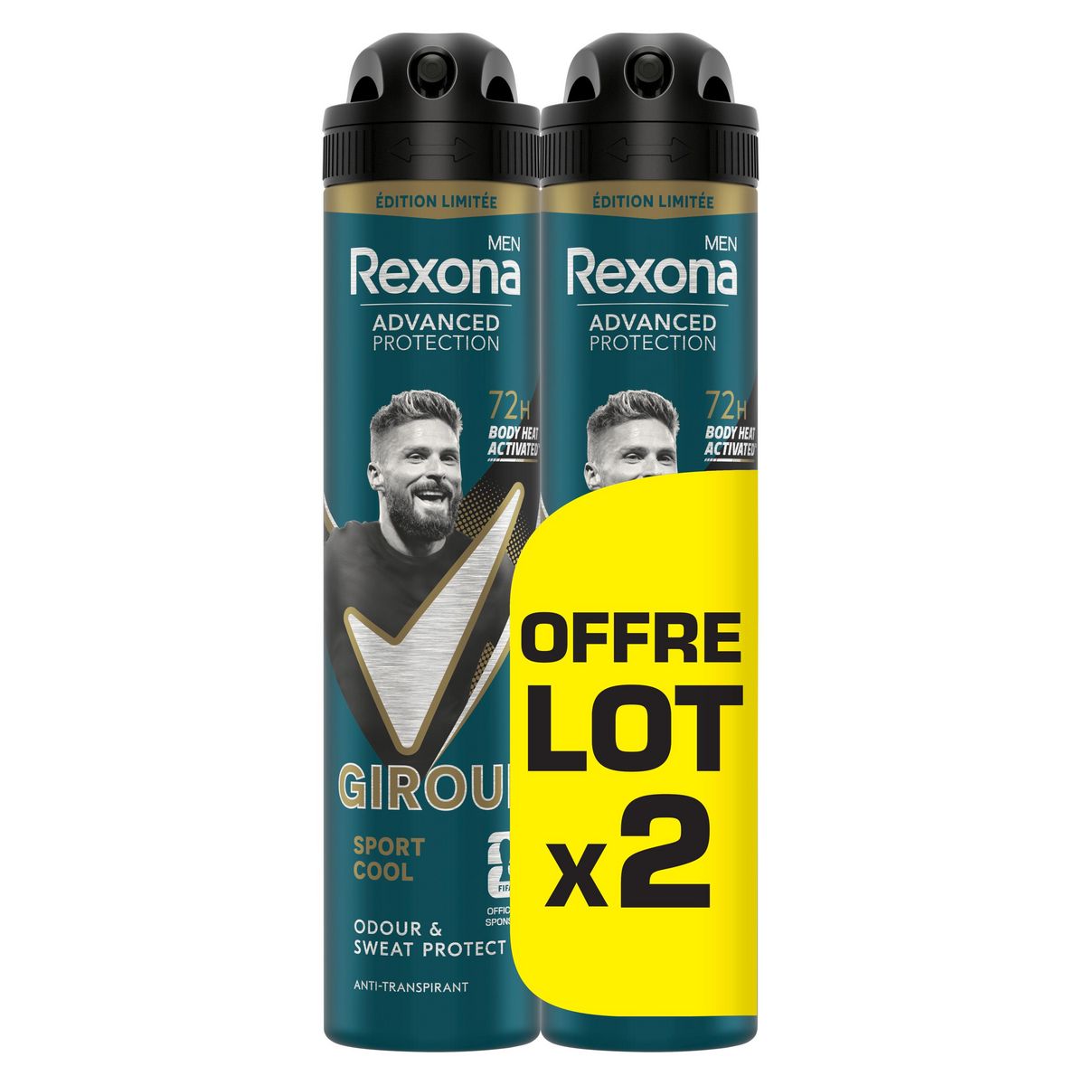 REXONA MEN Déodorant sport cool Olivier Giroux 2x200ml
