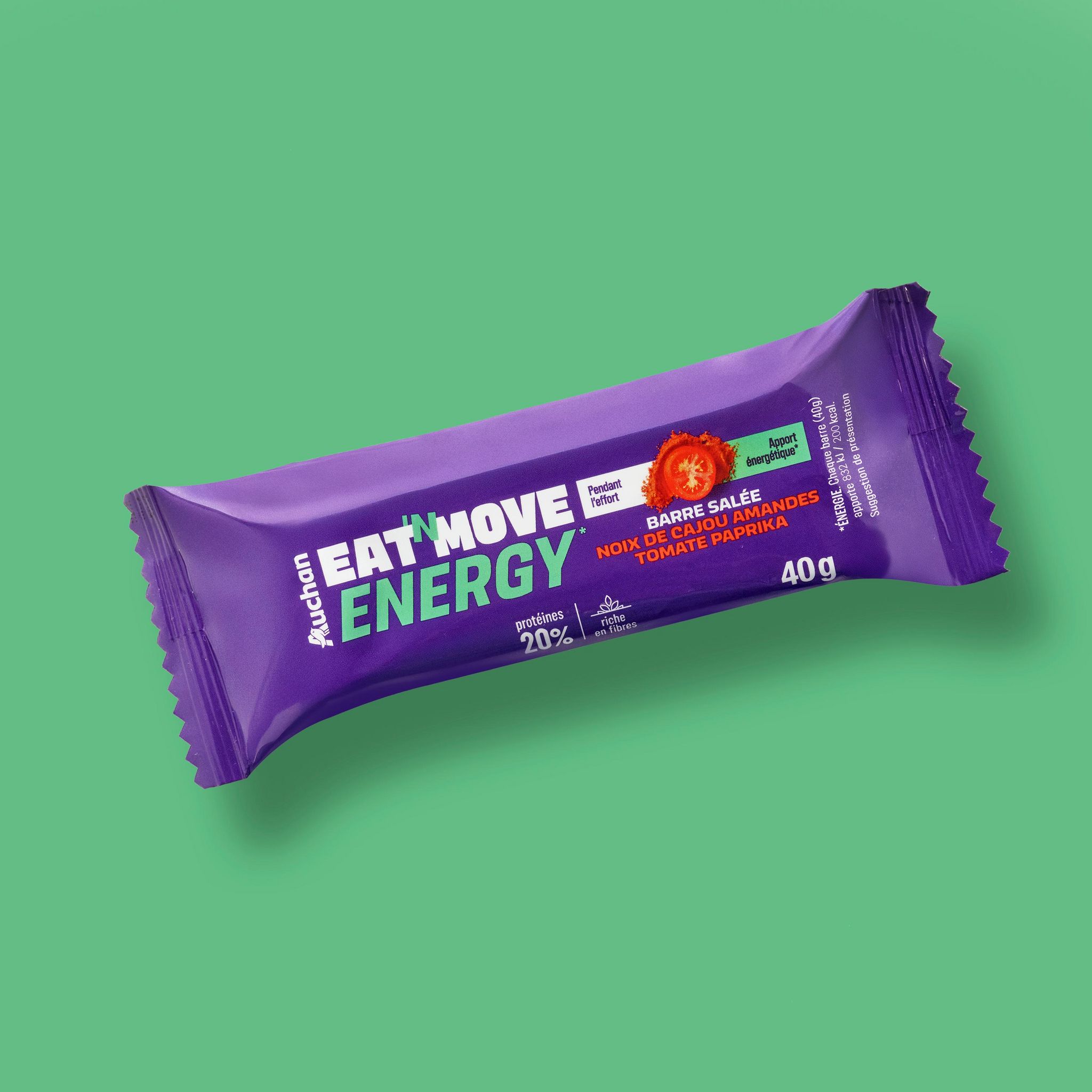 Voir la diapositive 2 : AUCHAN EAT'N MOVE Barre énergétique salée noix de cajou tomate paprika 40g