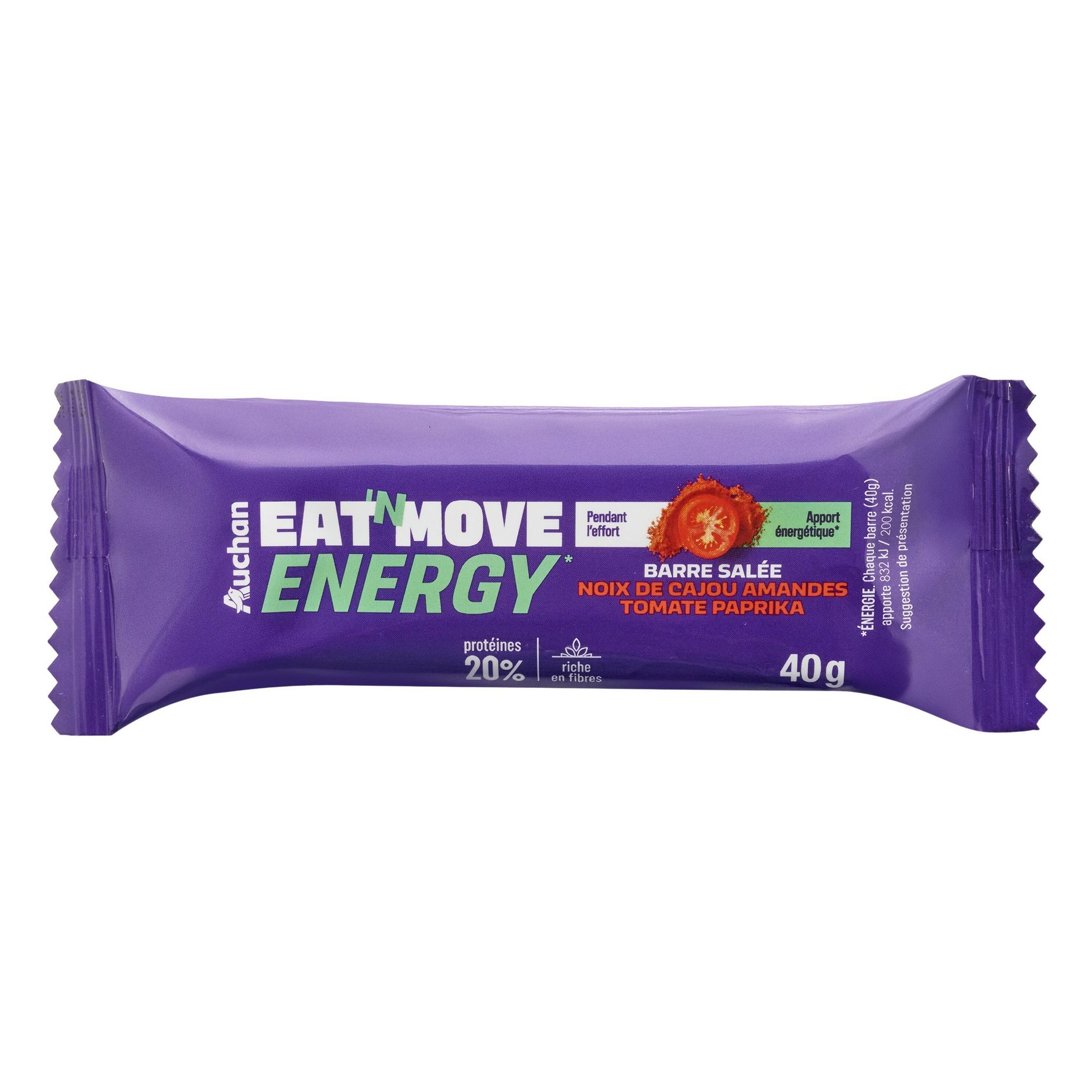 Voir la diapositive 4 : AUCHAN EAT'N MOVE Barre énergétique salée noix de cajou tomate paprika 40g