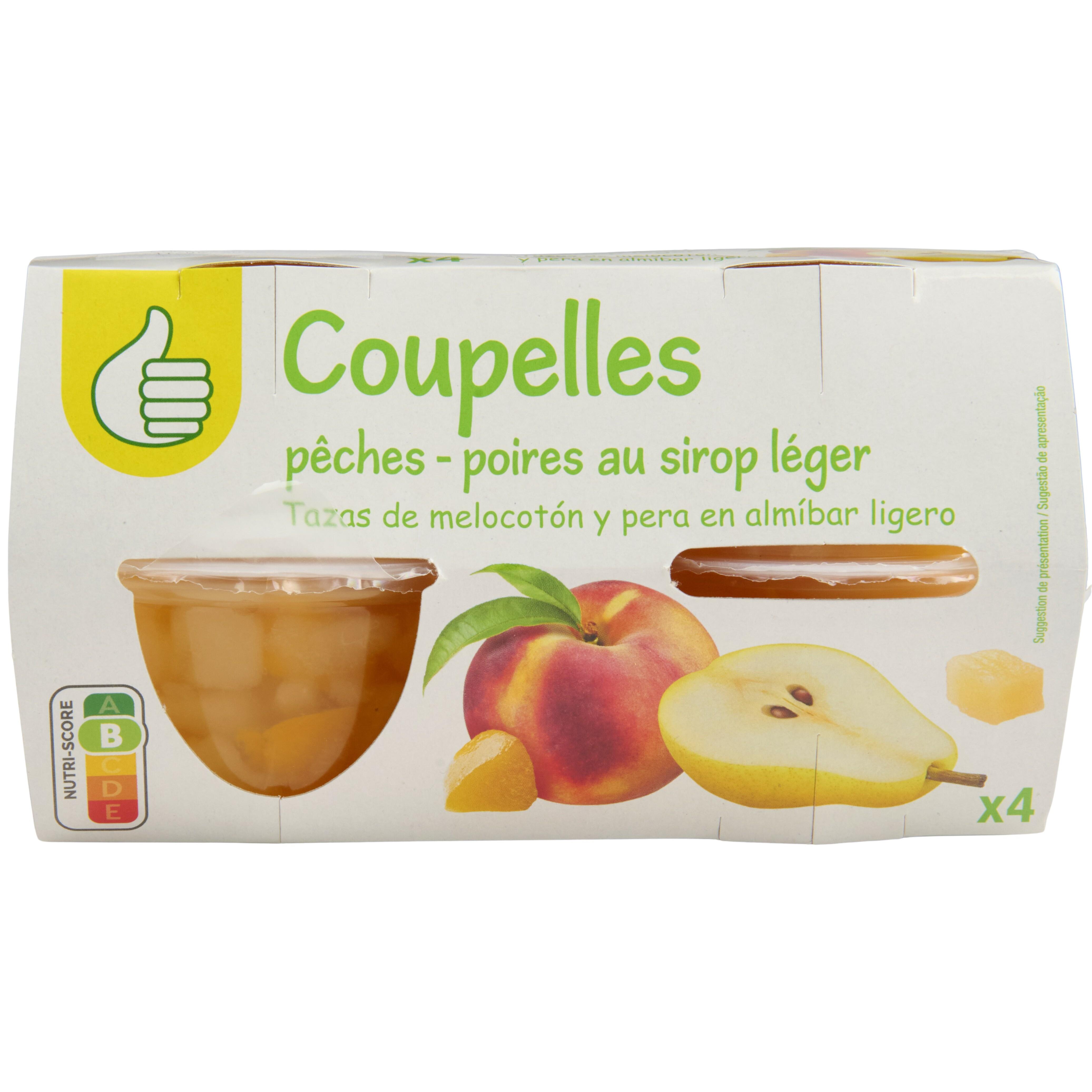 POUCE Coupelles de pêches poires au sirop léger 4 pièces 260g