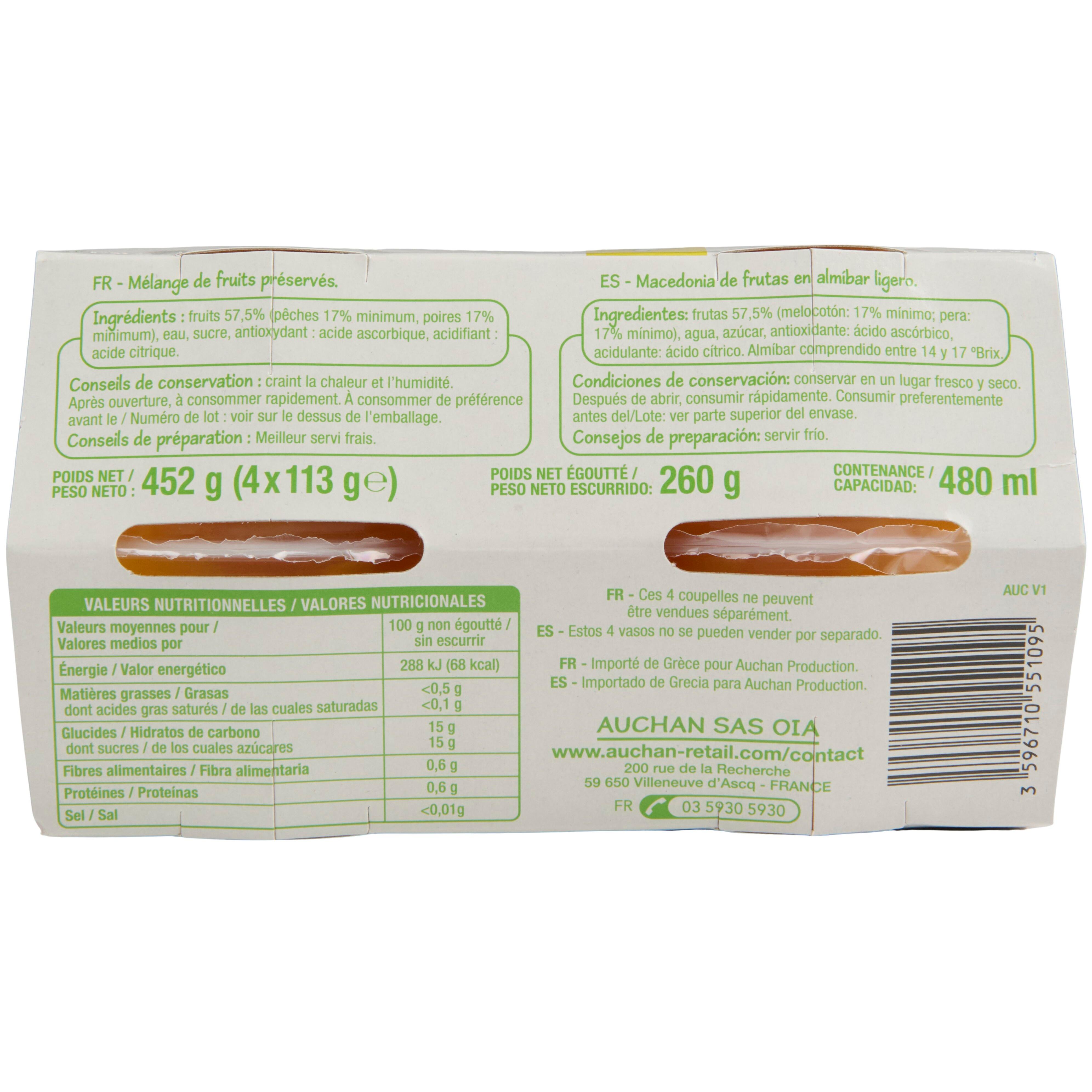 Voir la diapositive 2 : POUCE Coupelles de pêches poires au sirop léger 4 pièces 260g