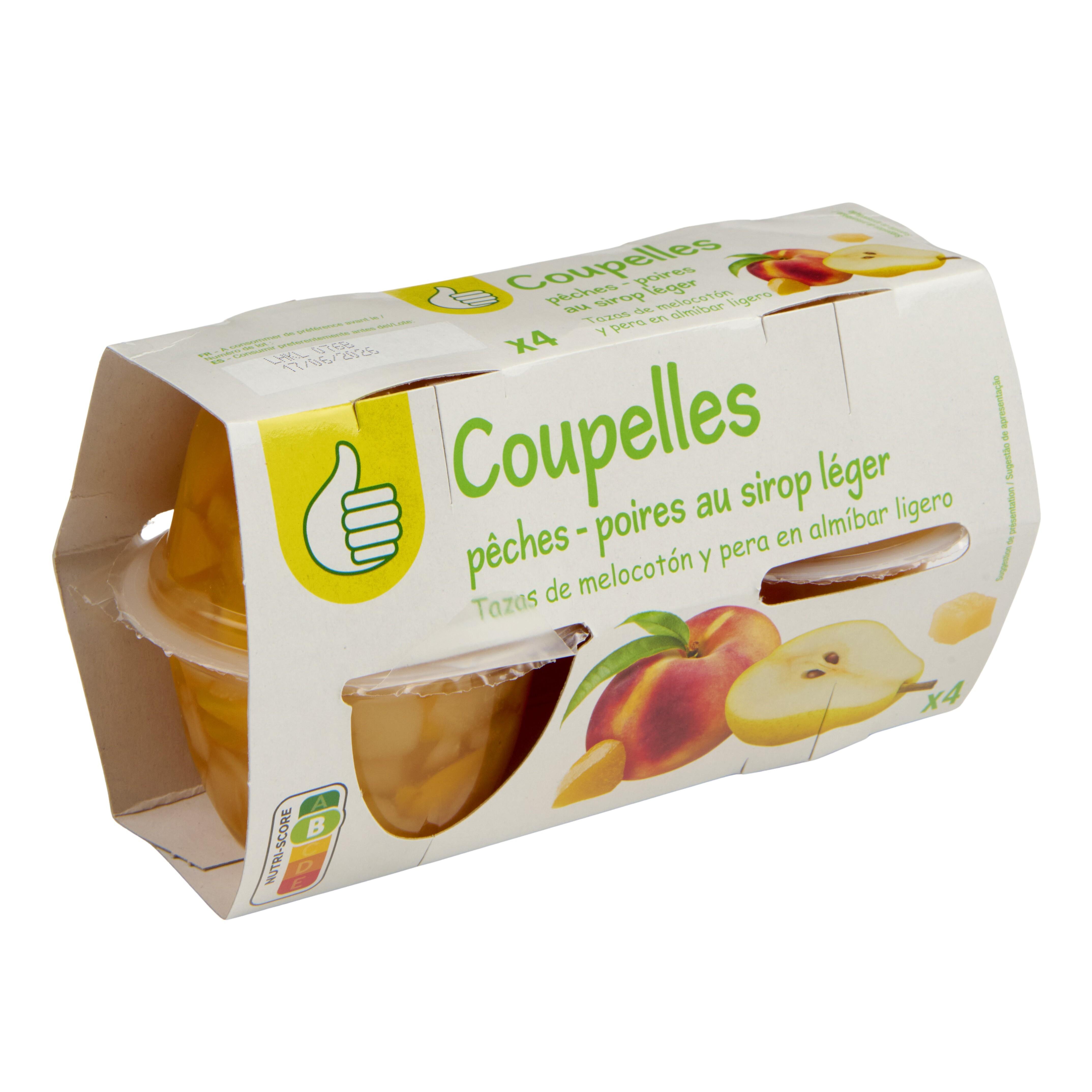 Voir la diapositive 4 : POUCE Coupelles de pêches poires au sirop léger 4 pièces 260g