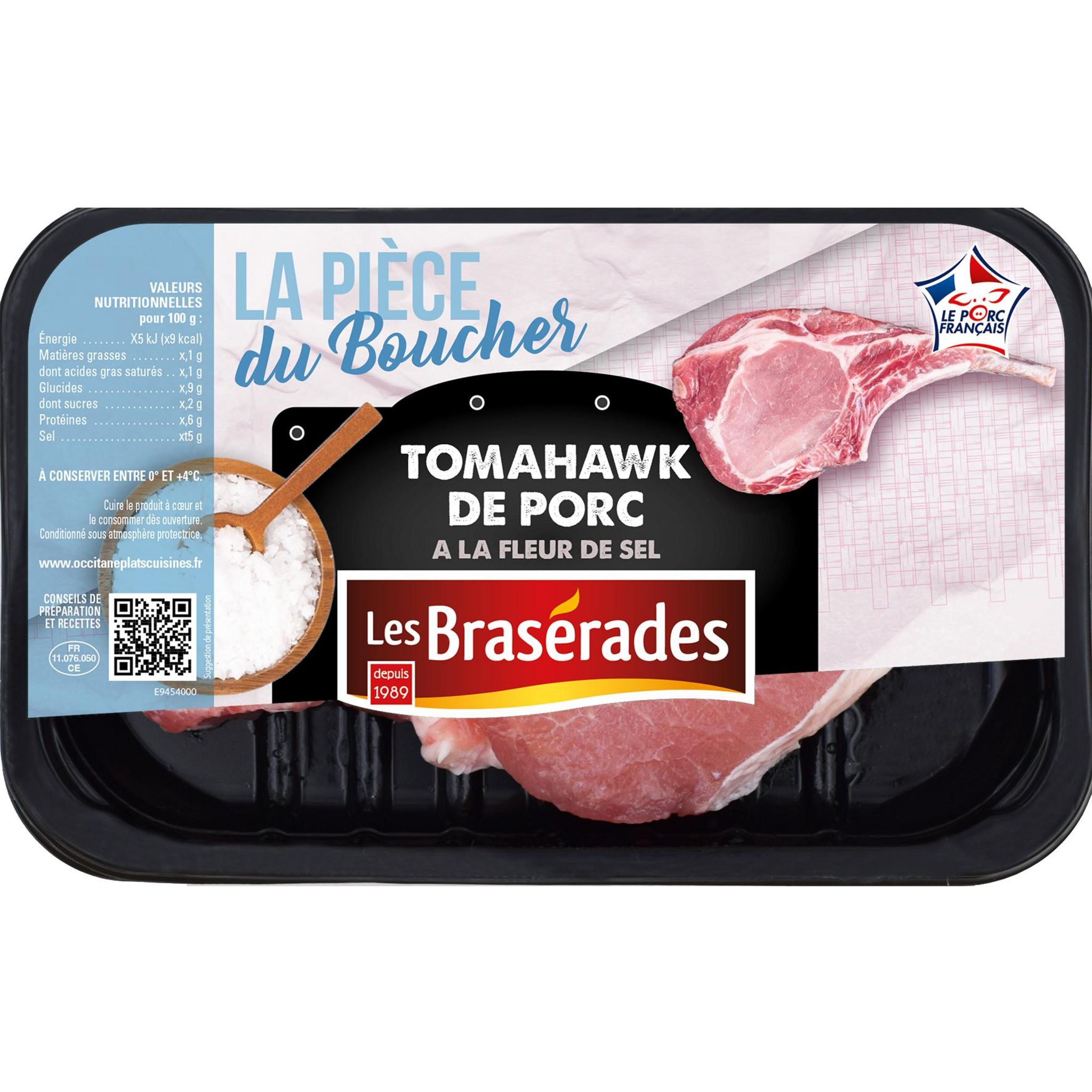LES BRASERADES Tomahawk de porc à la fleur de sel environ 0,250 kg