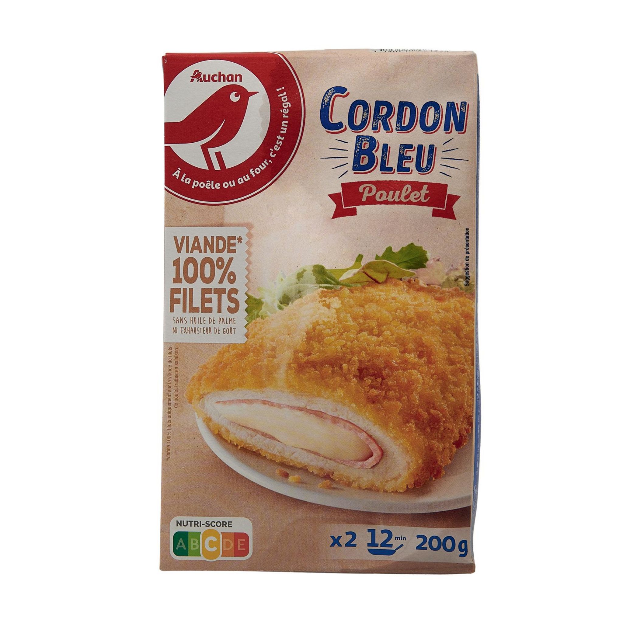 Voir la diapositive 2 : AUCHAN Cordon bleu de poulet 2 pièces 200g