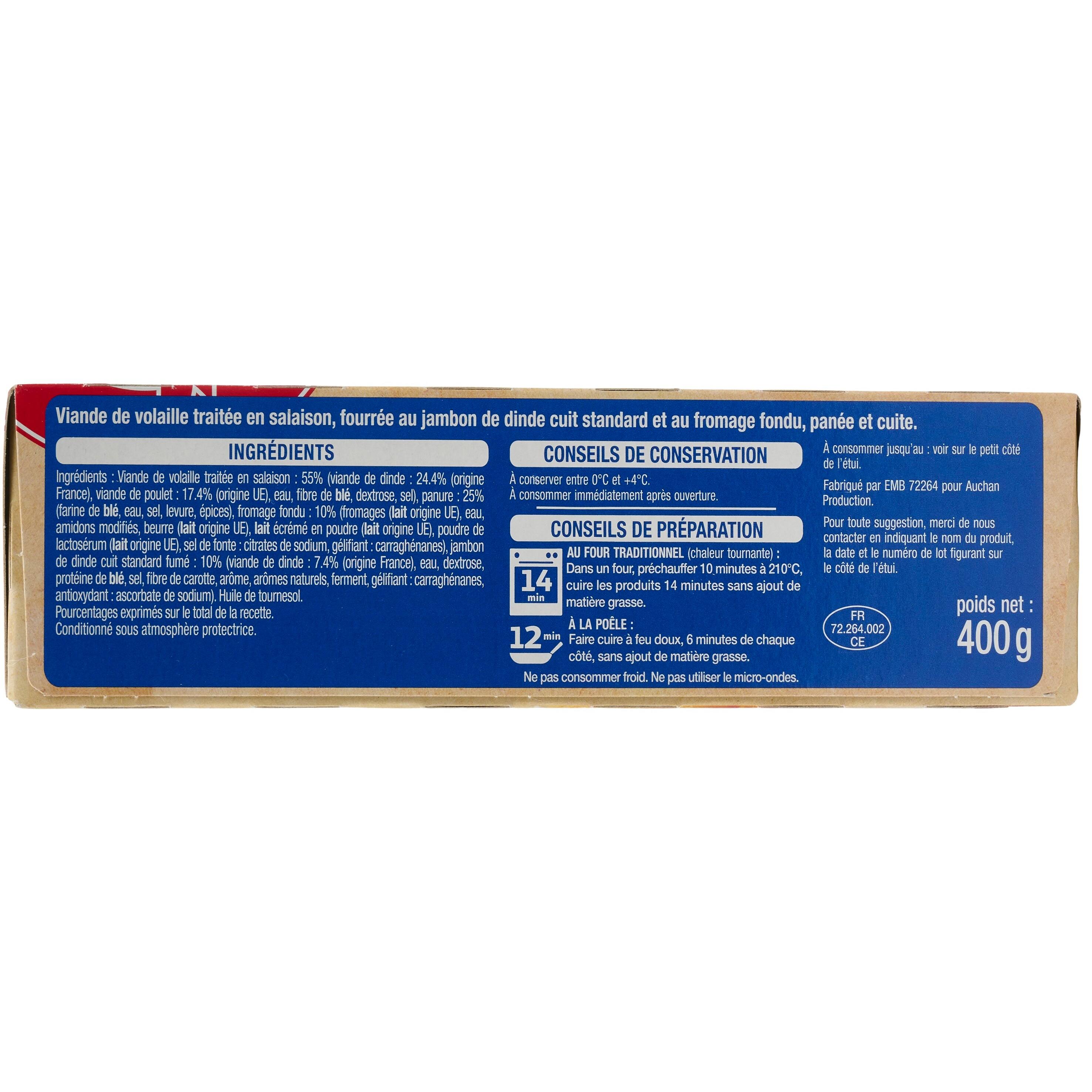 Voir la diapositive 2 : AUCHAN Cordon bleu de dinde 4 pièces 400g