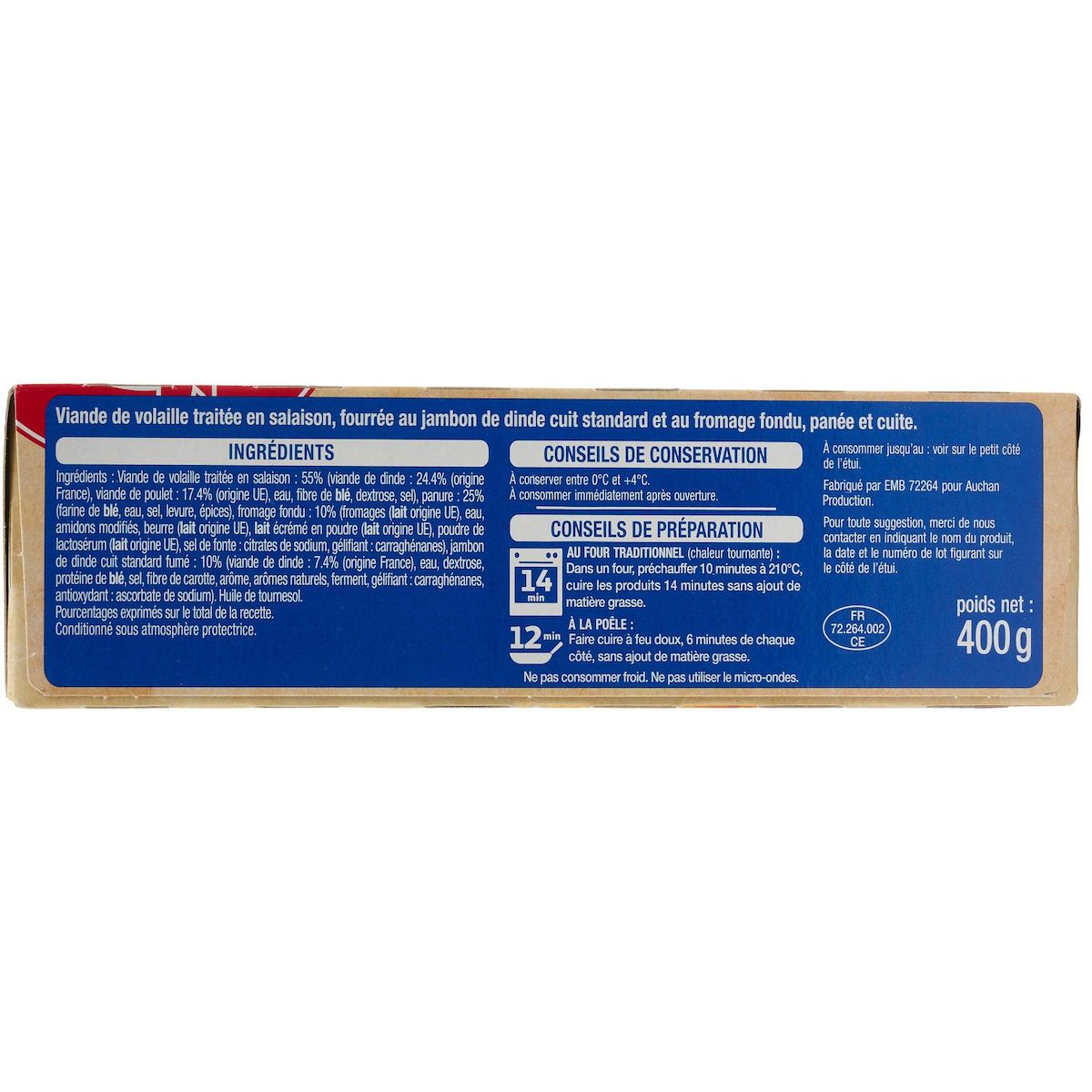 AUCHAN Cordon bleu de dinde 4 pièces 400g