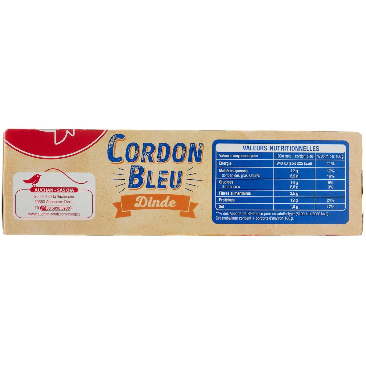 AUCHAN Cordon bleu de dinde 4 pièces 400g