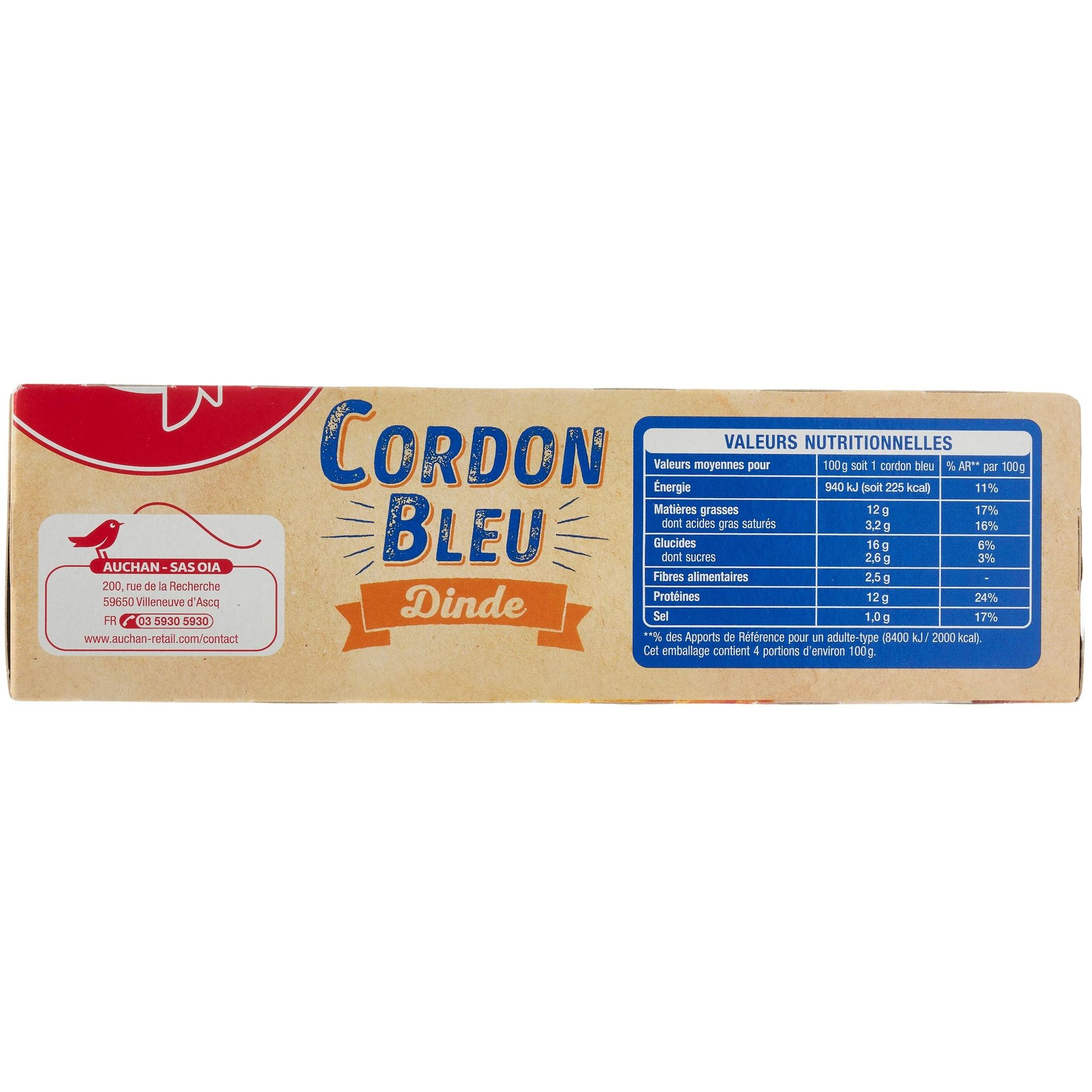 Voir la diapositive 3 : AUCHAN Cordon bleu de dinde 4 pièces 400g