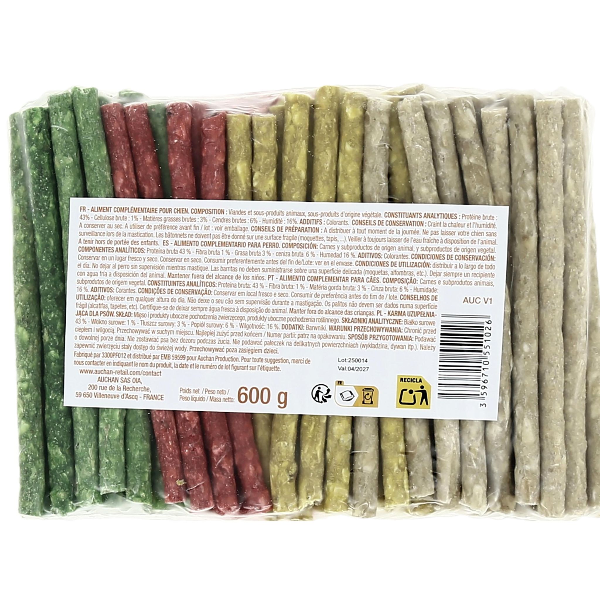 Voir la diapositive 2 : POUCE Bâtonnets agglomérés pour chien X 100 600g