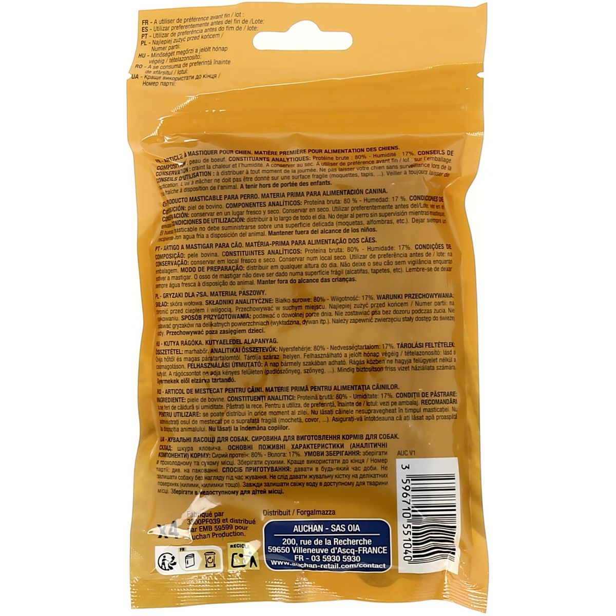 AUCHAN Os à mâcher pour chien 4x20g