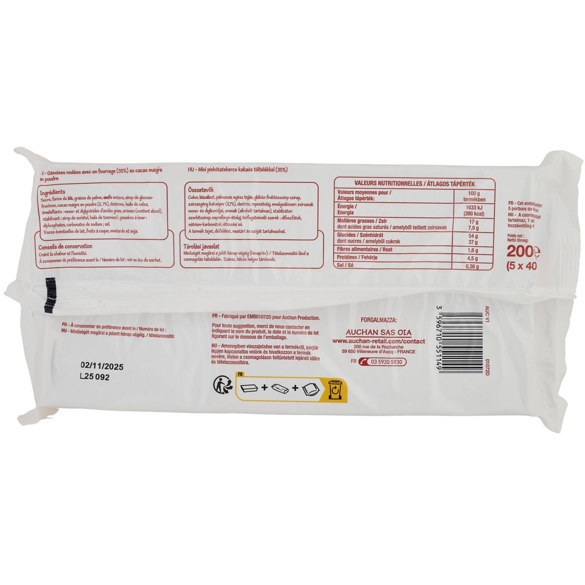 POUCE Mini roulés au fourrage cacao 5 génoises 200g