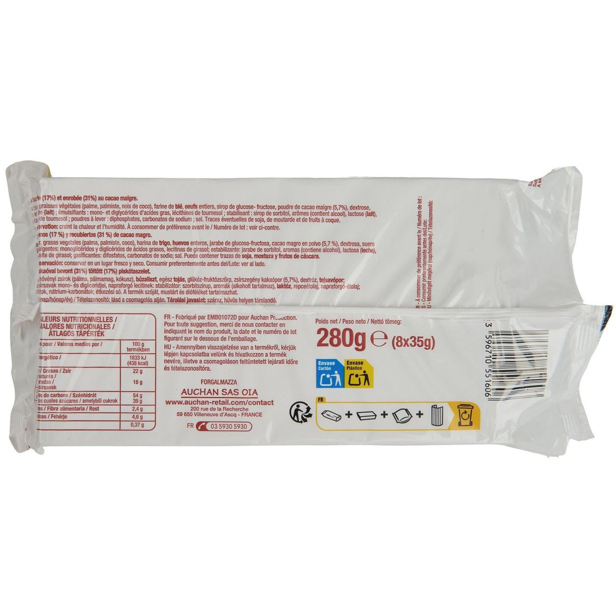 POUCE Génoises fourrées et enrobées au cacao 8 génoises 280g