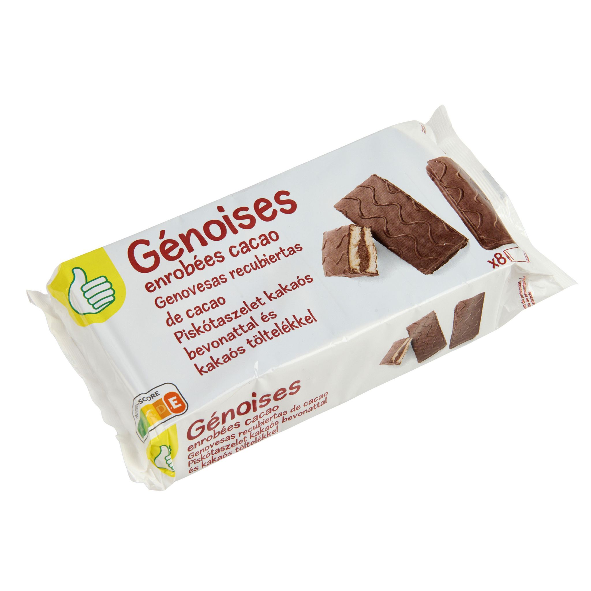 Voir la diapositive 4 : POUCE Génoises fourrées et enrobées au cacao 8 génoises 280g