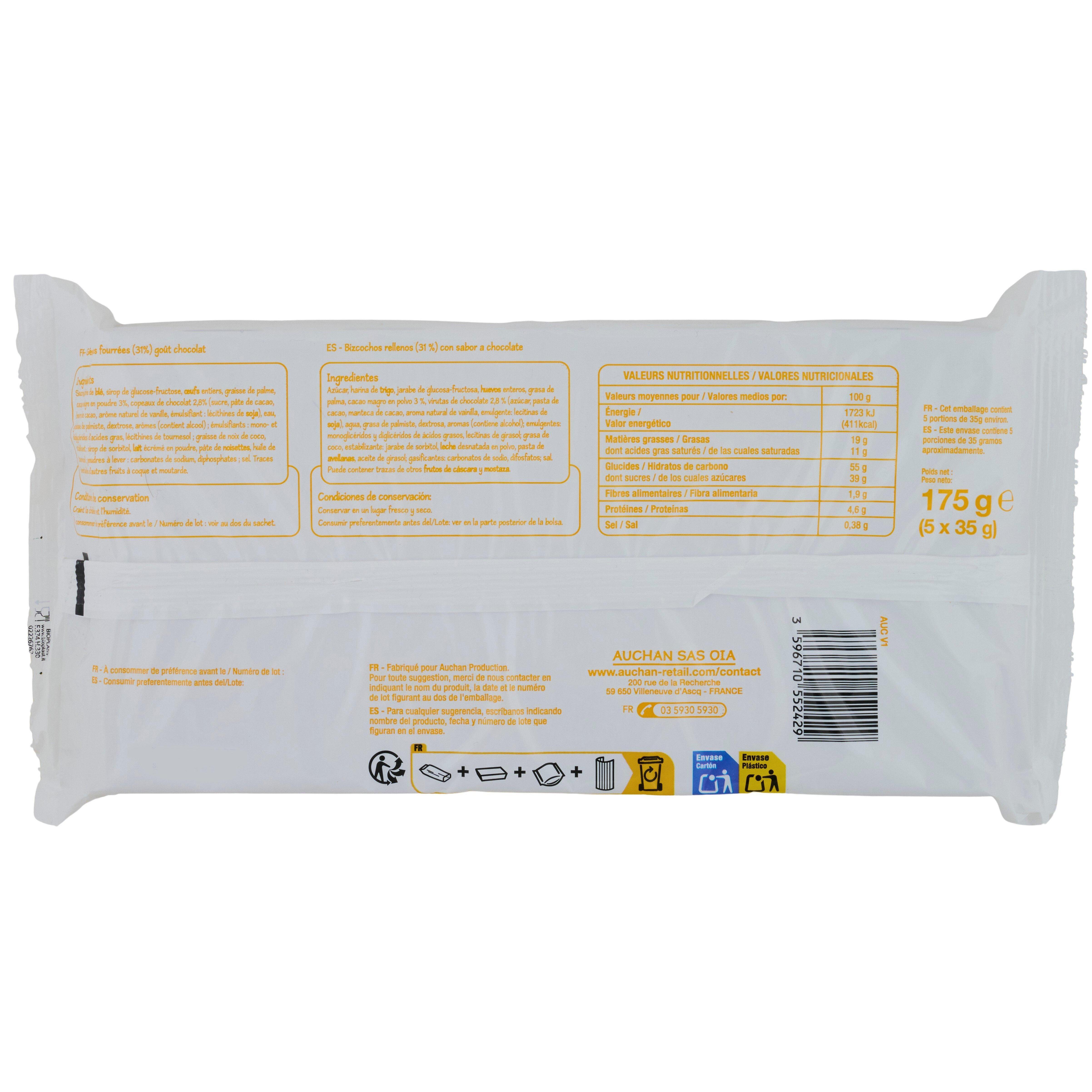 Voir la diapositive 2 : POUCE Génoises moelleuses fourrées goût chocolat 5 gâteaux 175g