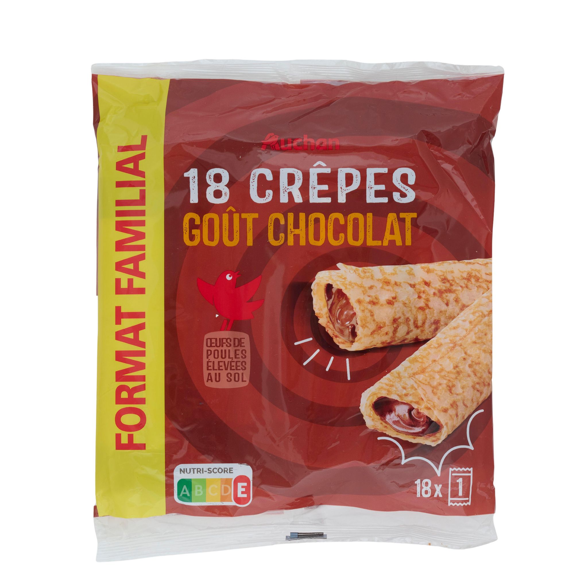 Voir la diapositive 3 : AUCHAN Crêpes fourrées au chocolat format familial 18 crêpes 576g