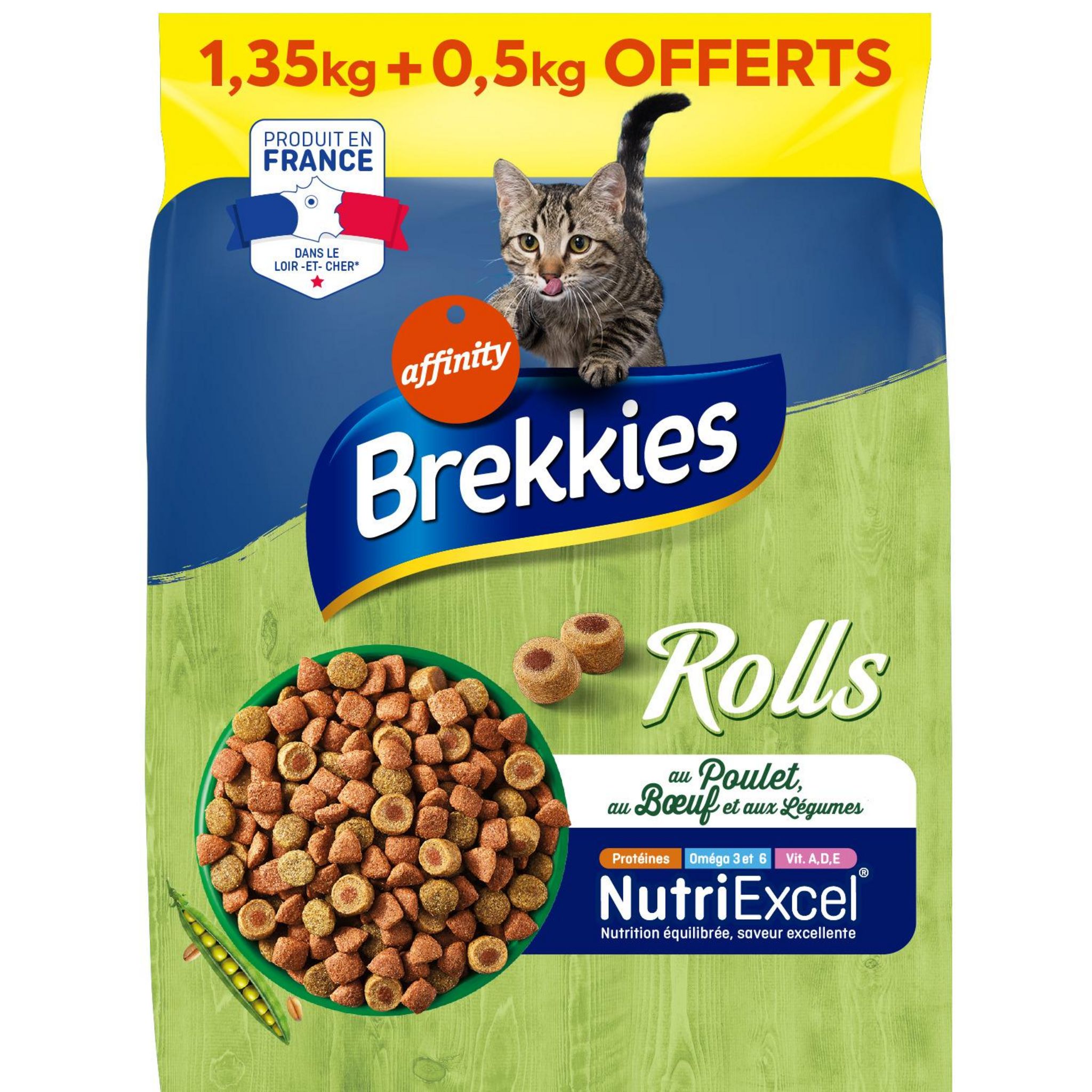 BREKKIES Croquettes au boeuf au poulet aux légumes pour chat 1.35kg + 0.5kg offert 1,85kg
