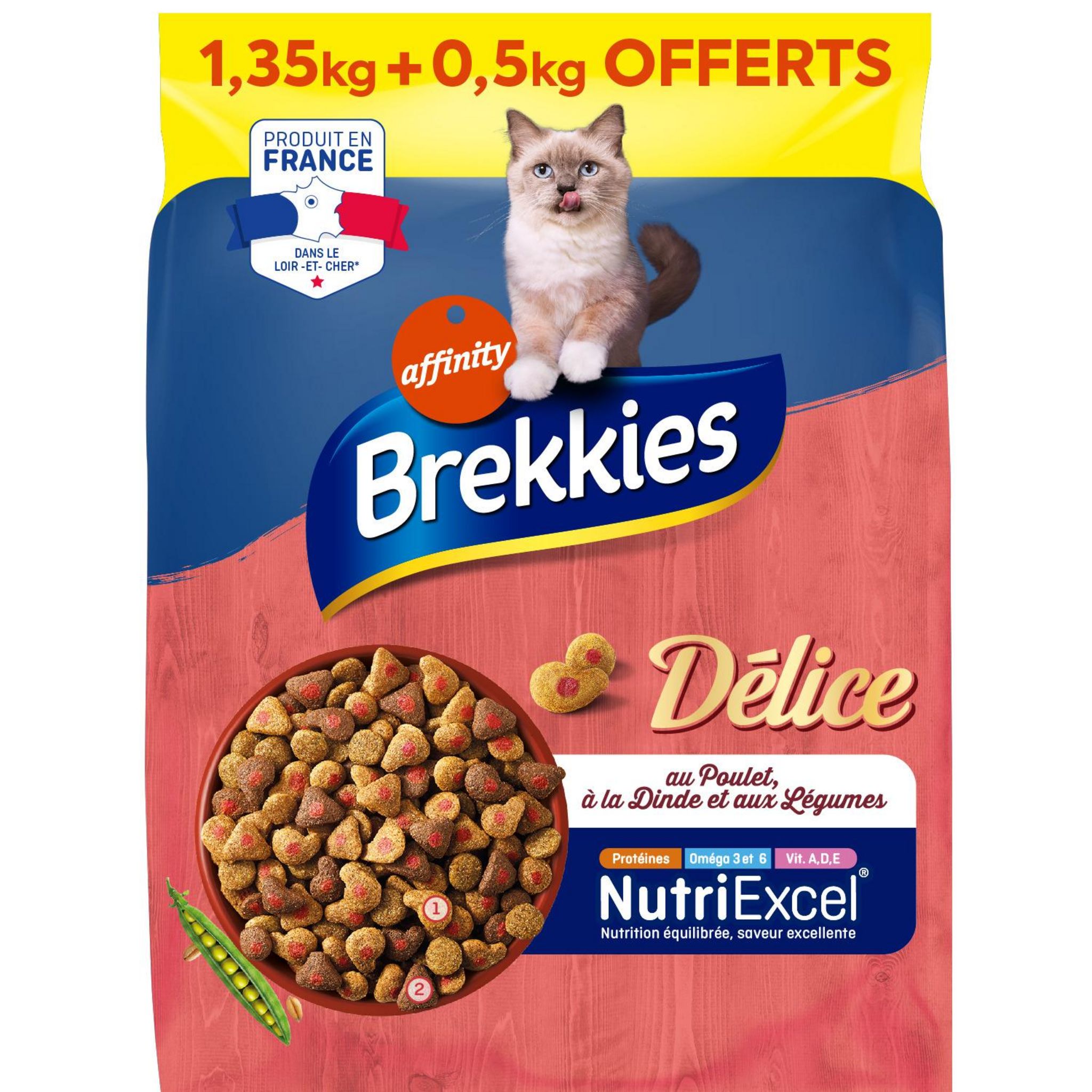 BREKKIES Croquettes au boeuf au poulet aux légumes pour chat 1.35kg + 0.5kg offert 1,85kg