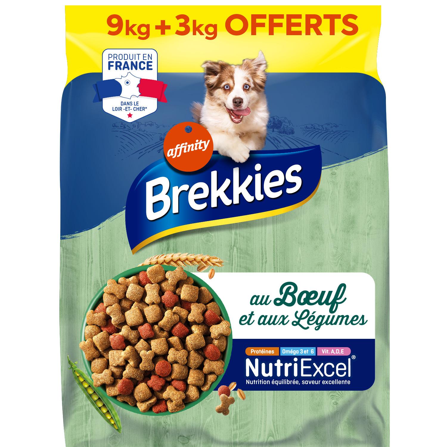 BREKKIES Croquettes au boeuf pour chien adulte 9kg + 3kg offerts 12kg