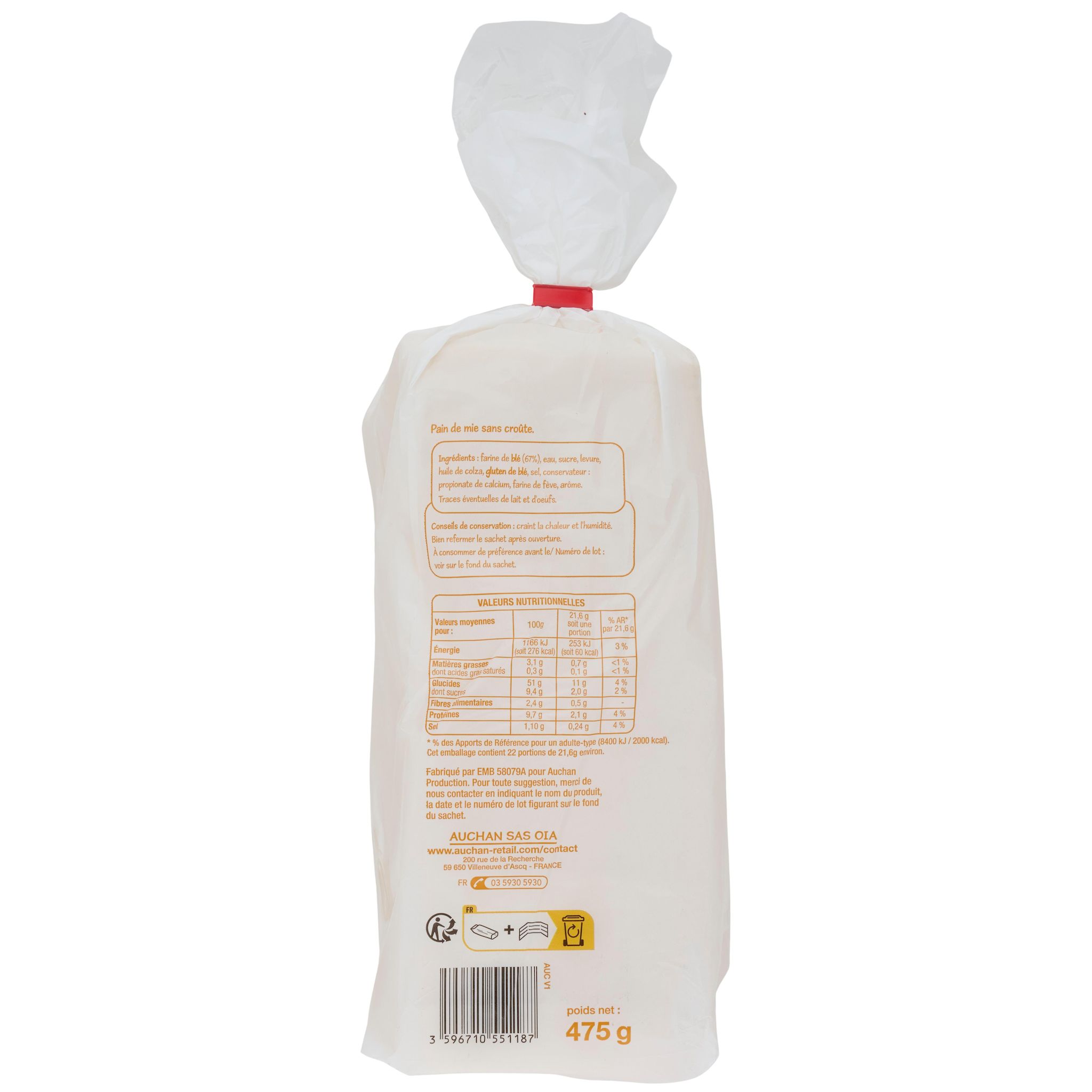 Voir la diapositive 2 : POUCE Carré de mie nature 475g