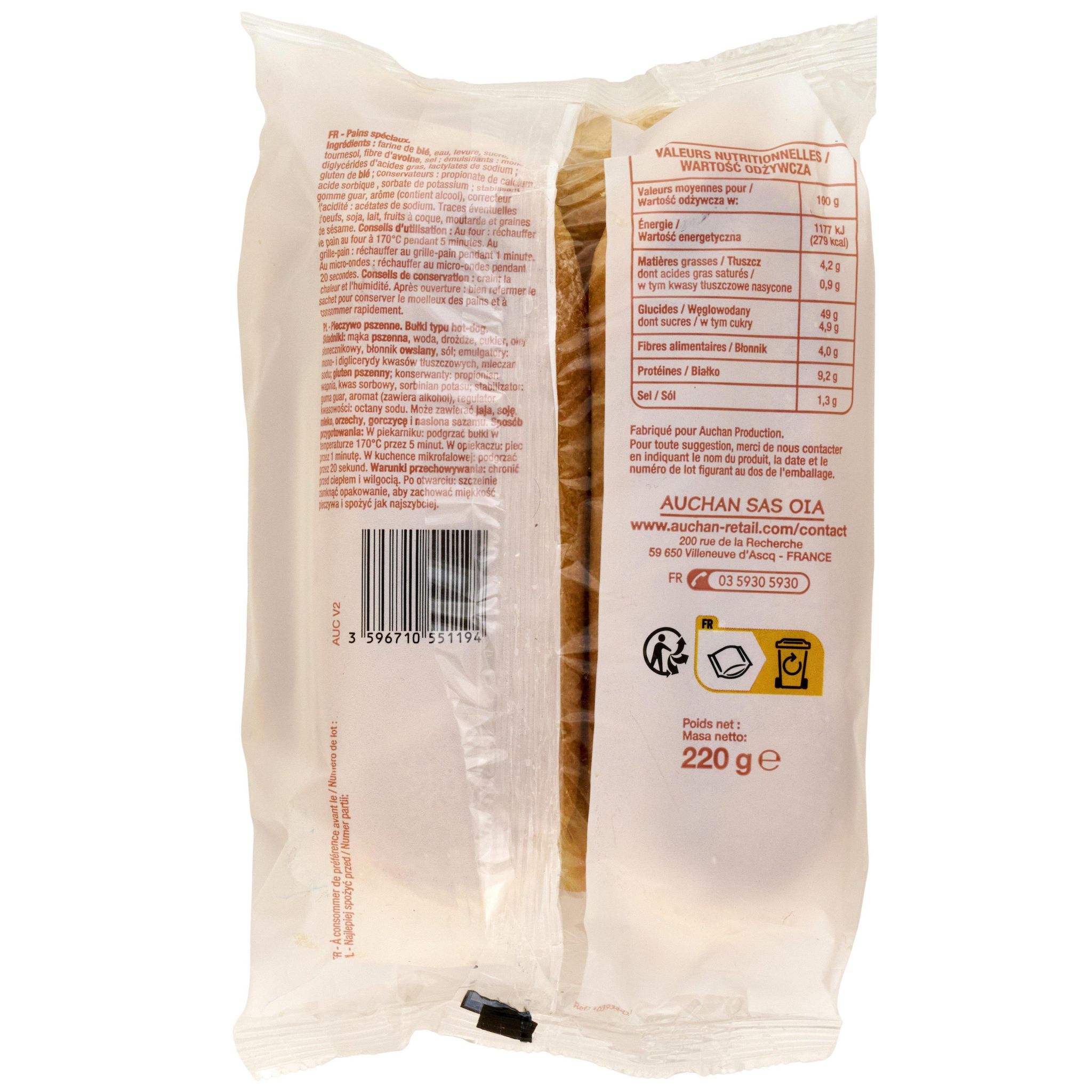 Voir la diapositive 2 : POUCE Pains hot dog 4 pièces 220g