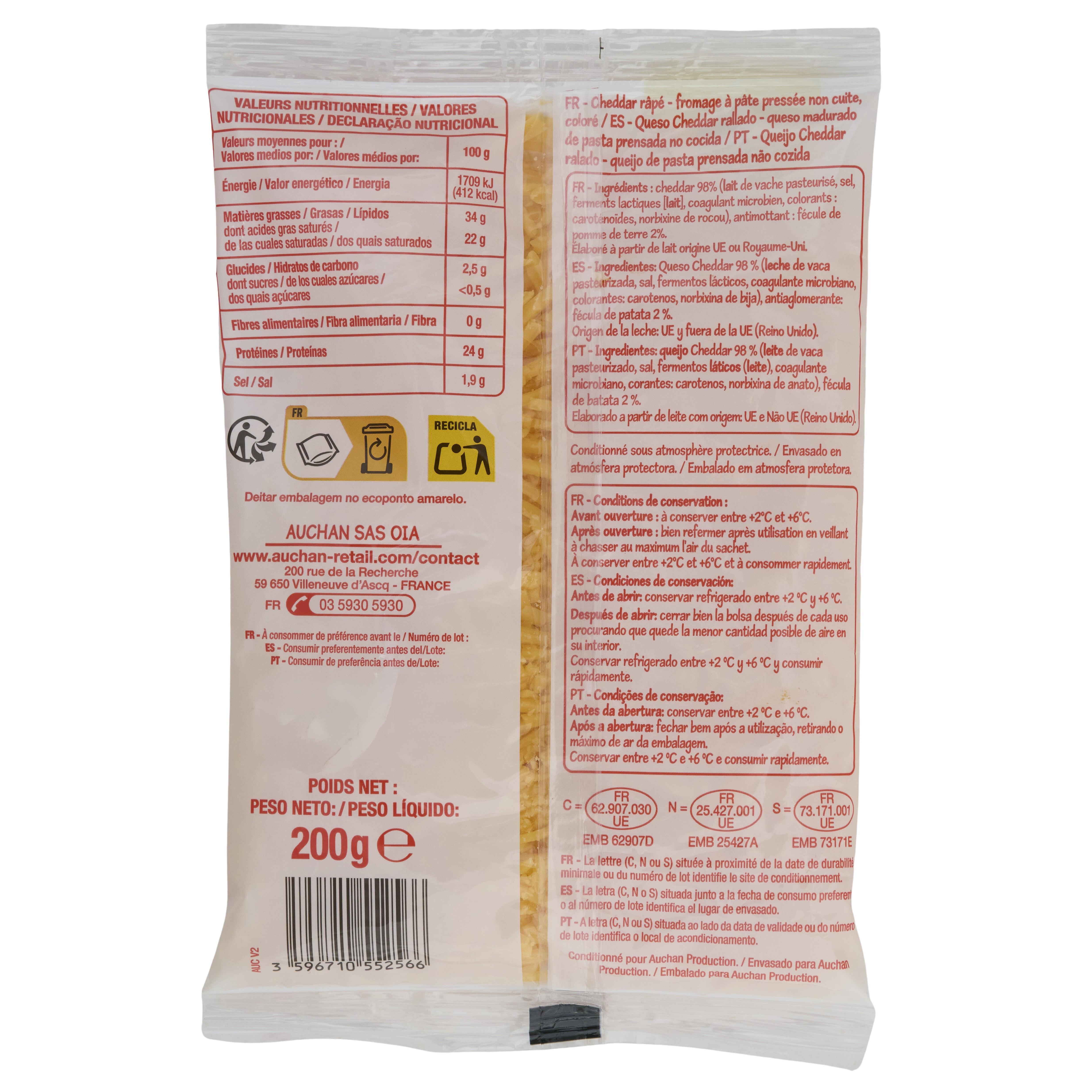 Voir la diapositive 2 : POUCE Cheddar rapé 200g