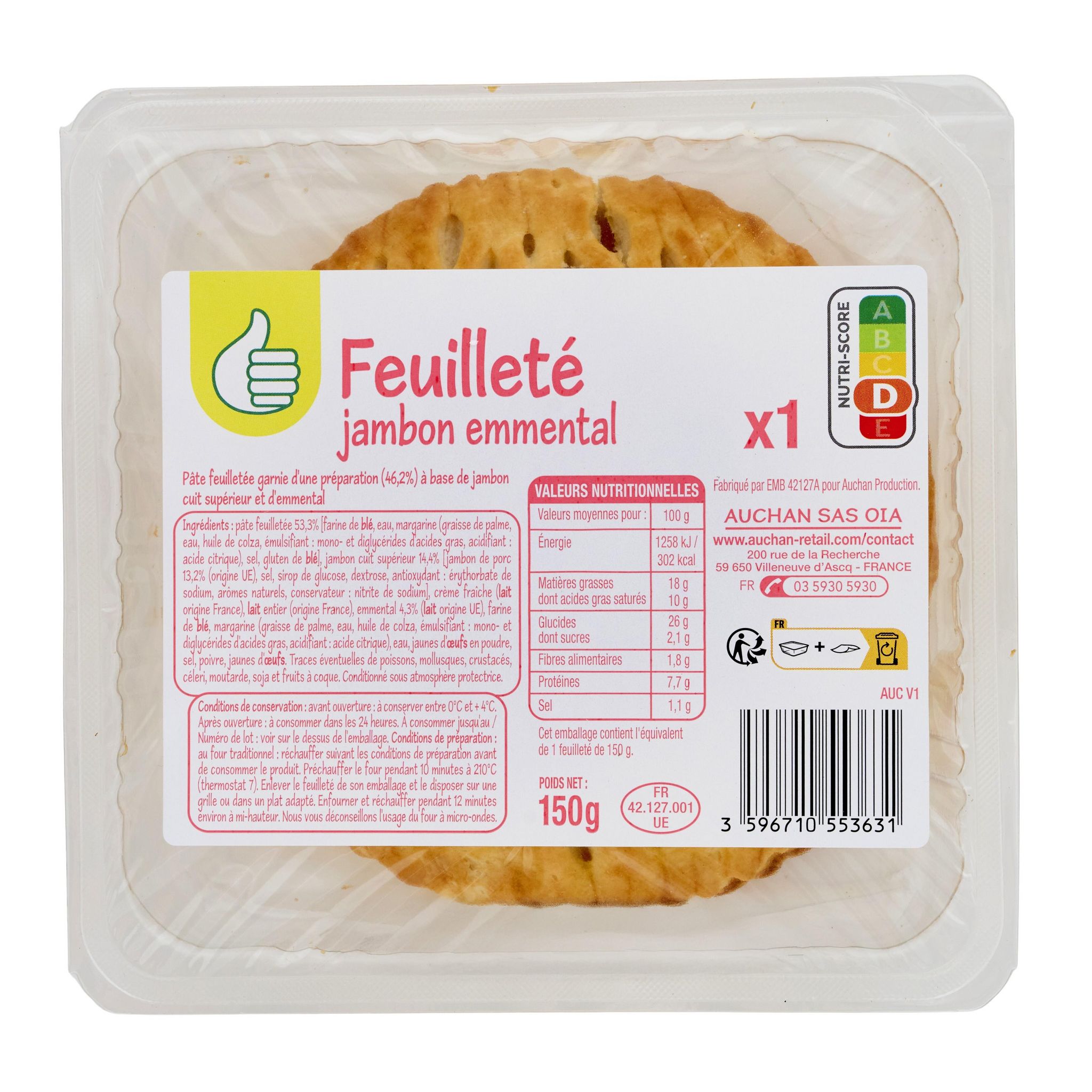 Voir la diapositive 2 : POUCE Feuilleté jambon emmental 150g