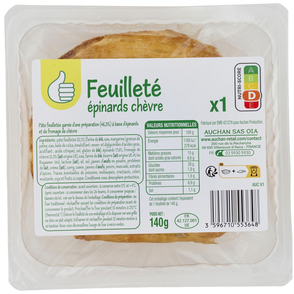 POUCE Feuilleté chèvre épinard 140g