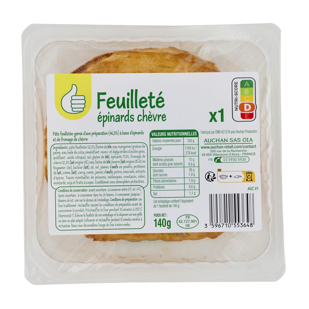 POUCE Feuilleté chèvre épinard 140g